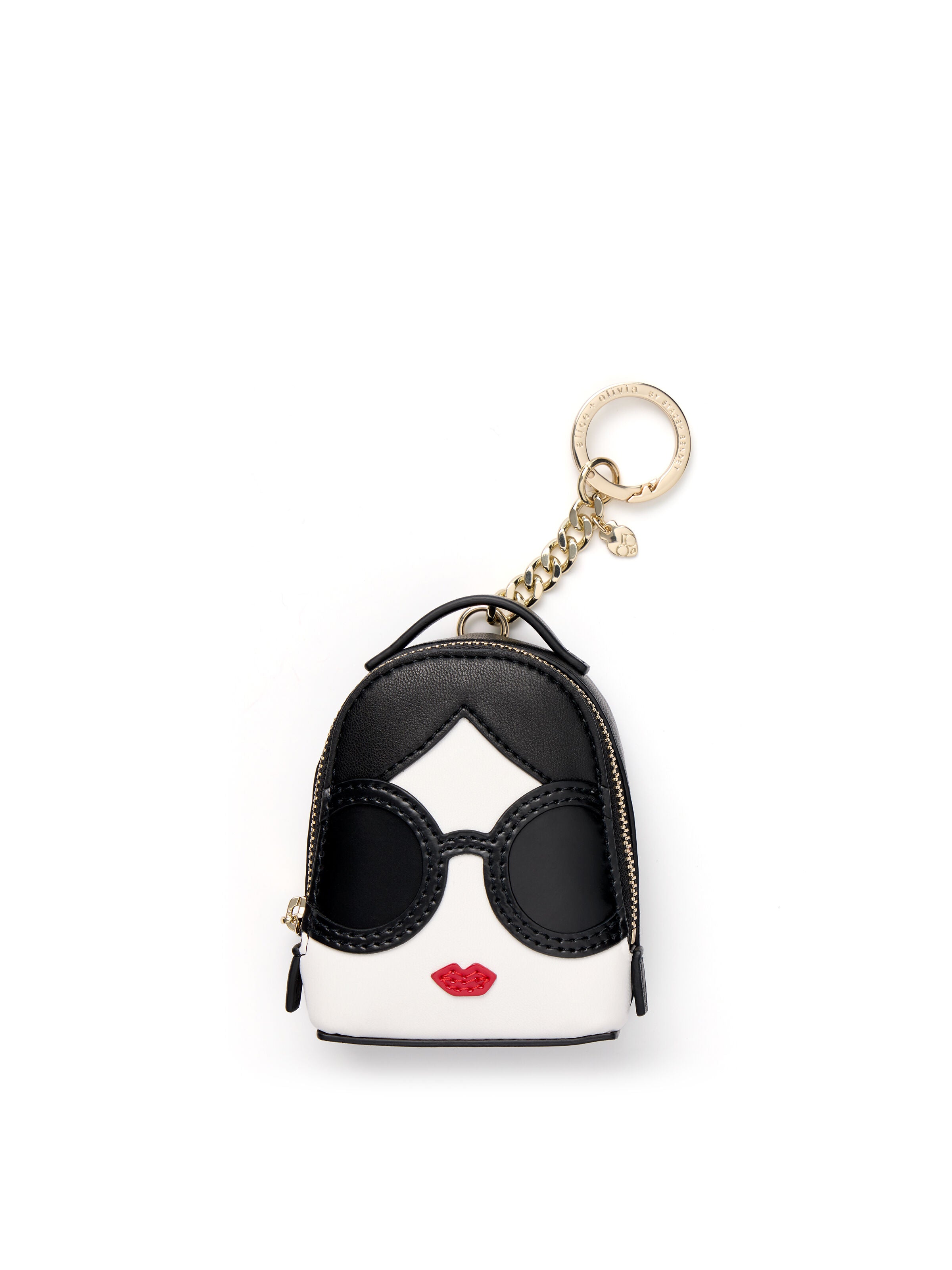 ALICE + OLIVIA Staceface Mini Backpack Keycharm | Black/Off White Multi | White,black