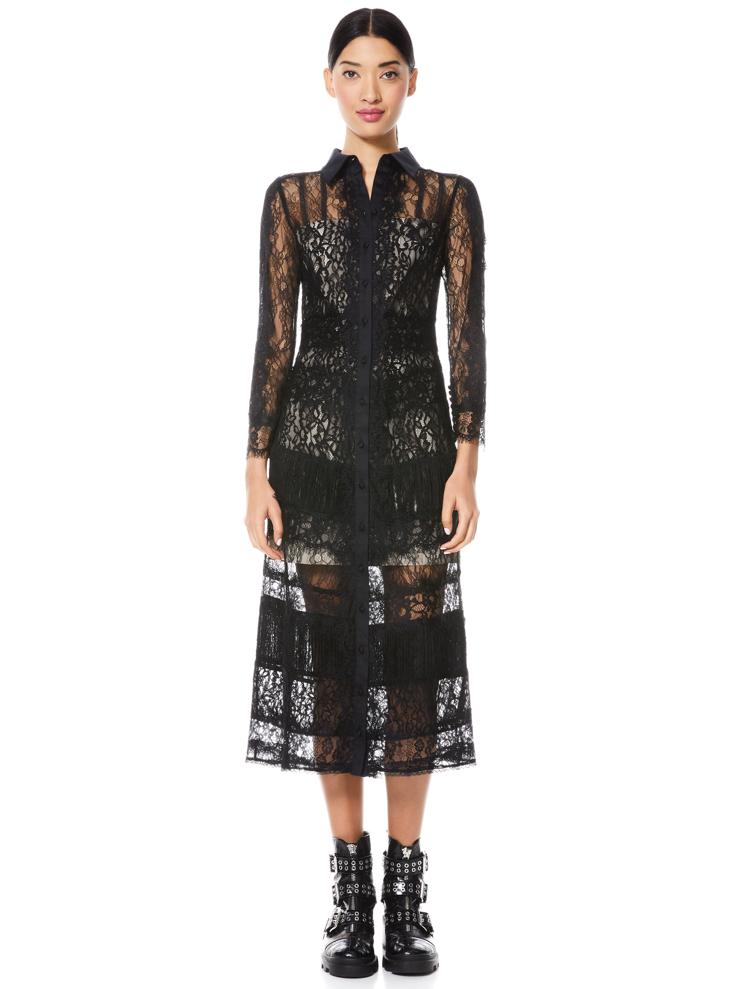 SIBELLA COLLARED LACE MIDI DRESS