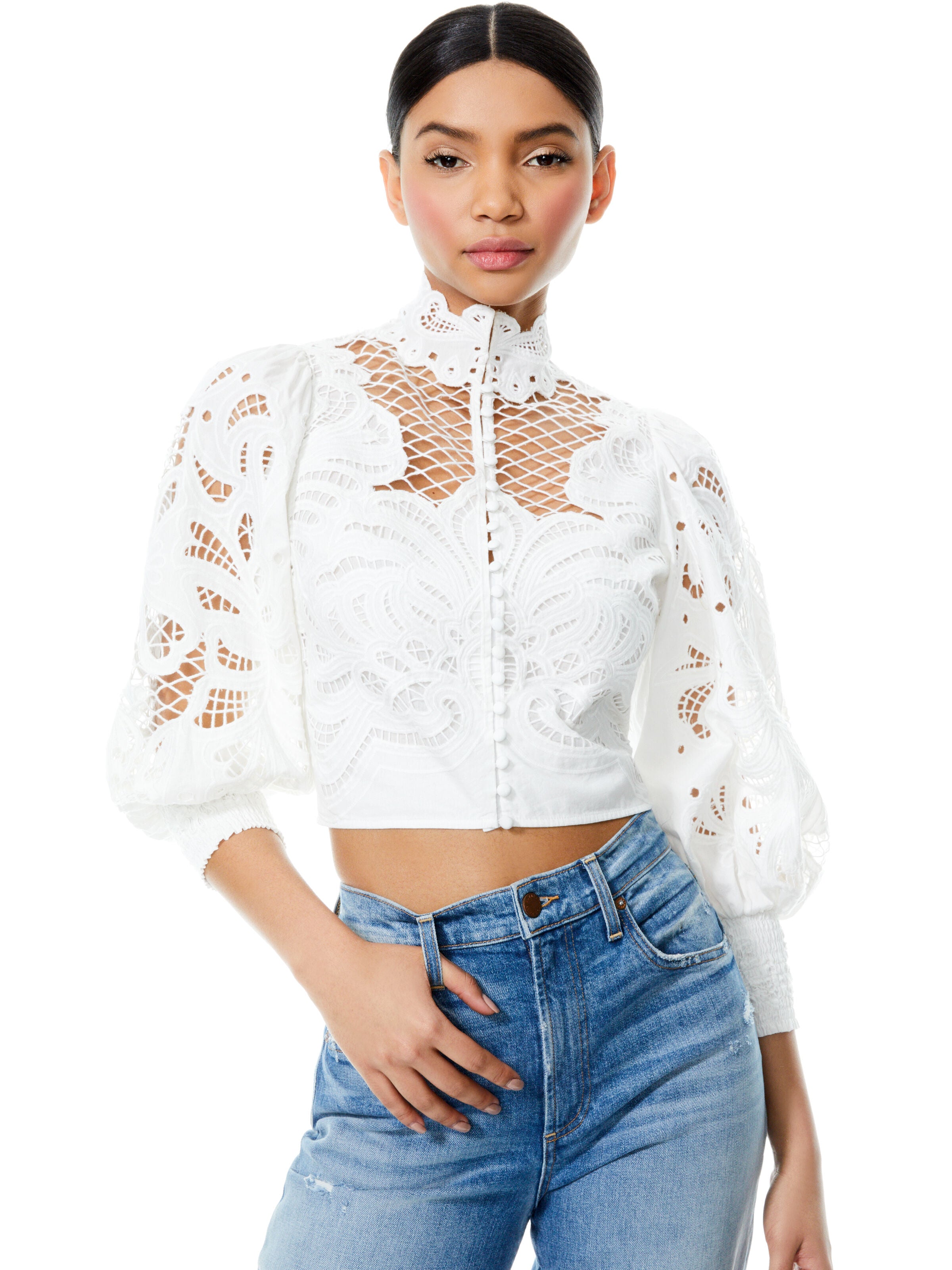 YAZ EYELET CROP BLOUSE