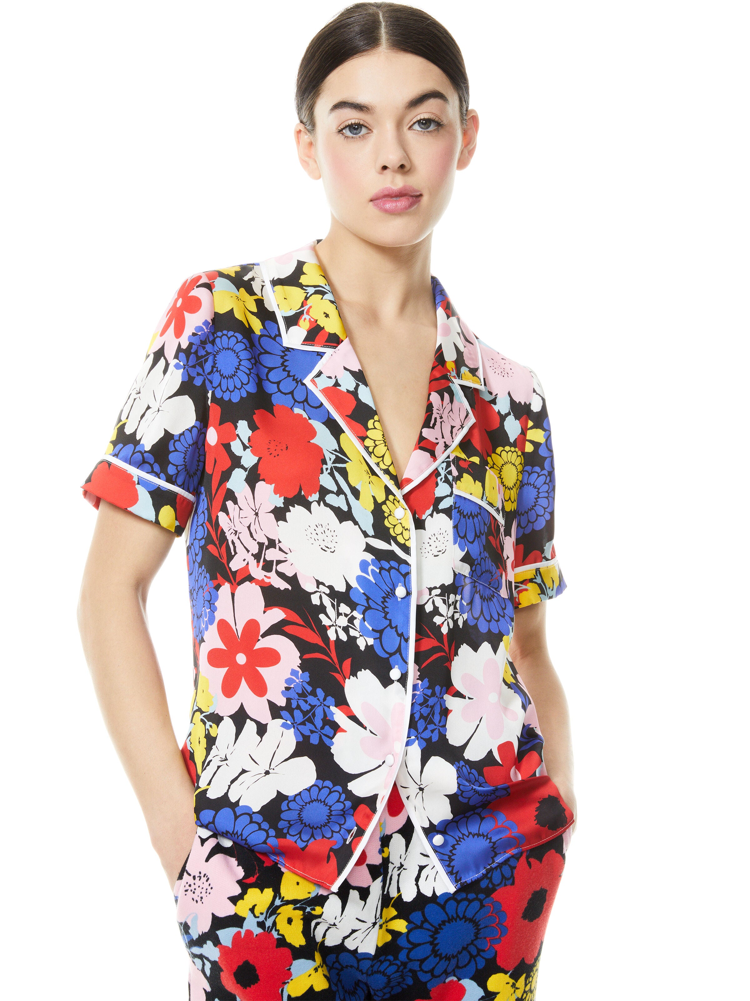 RAMONA PIPED BUTTON DOWN TOP