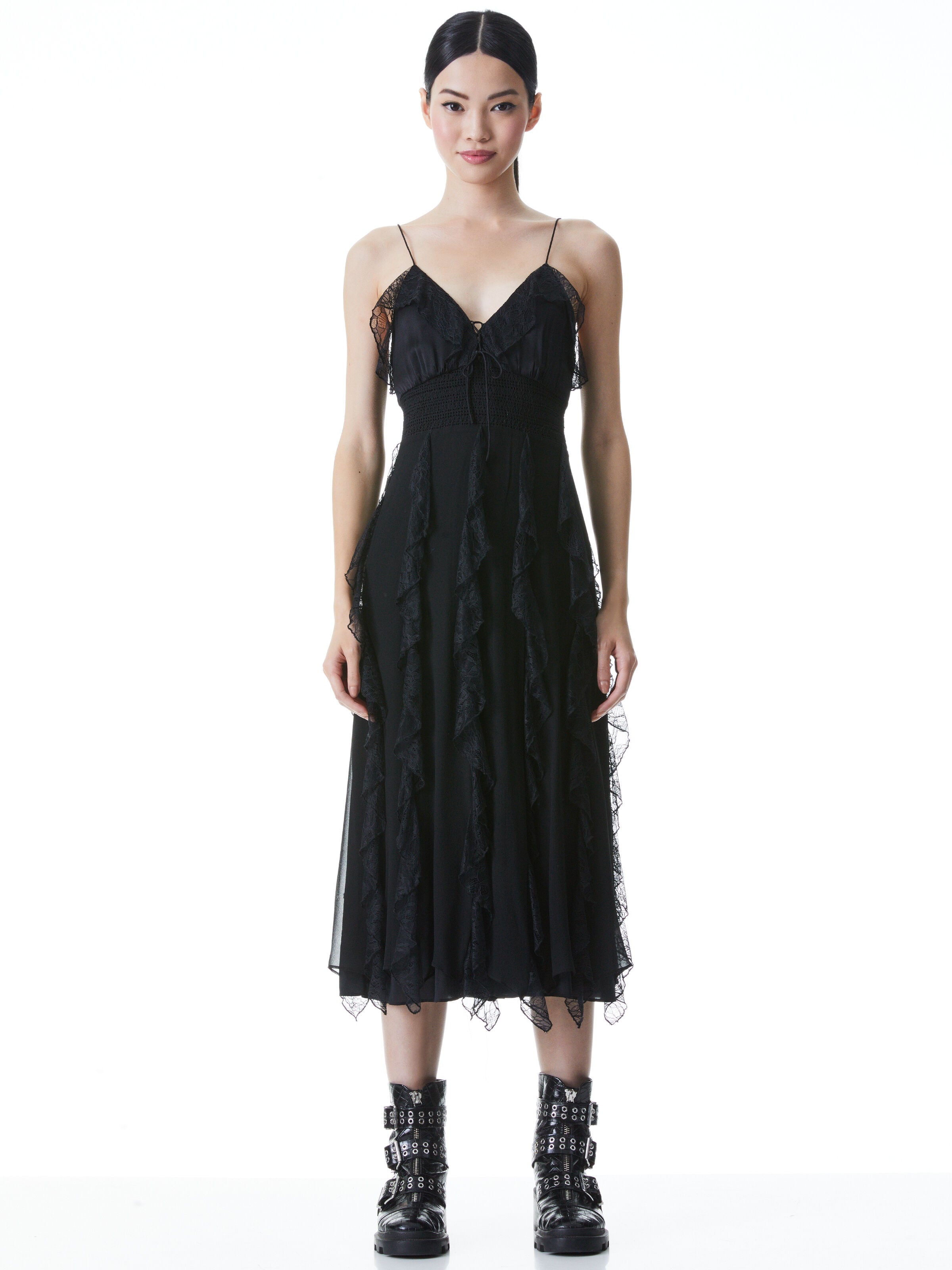MCGUIRE LACE RUFFLE MIDI DRESS