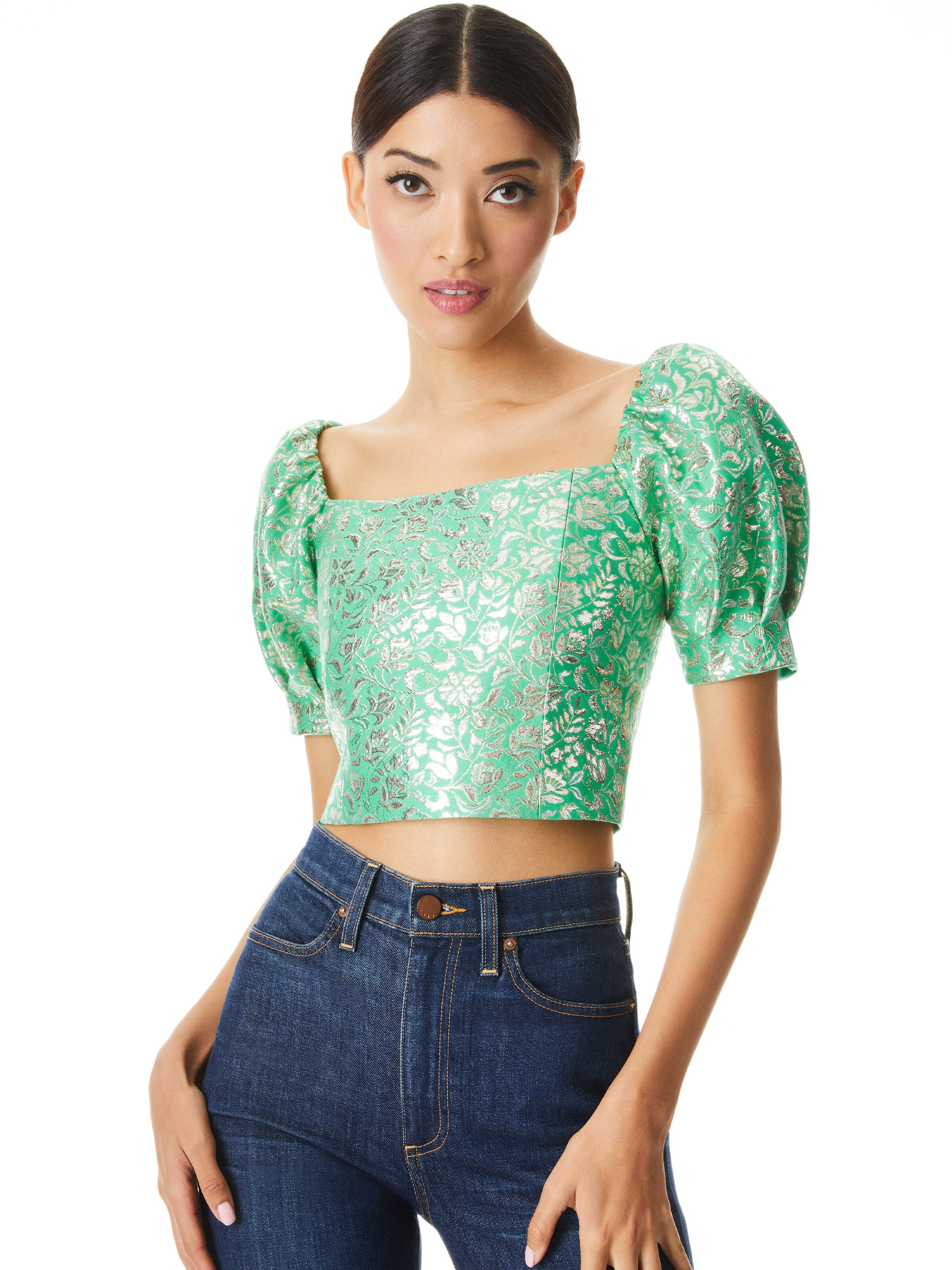 JOSLYN METALLIC PUFF SLEEVE TOP