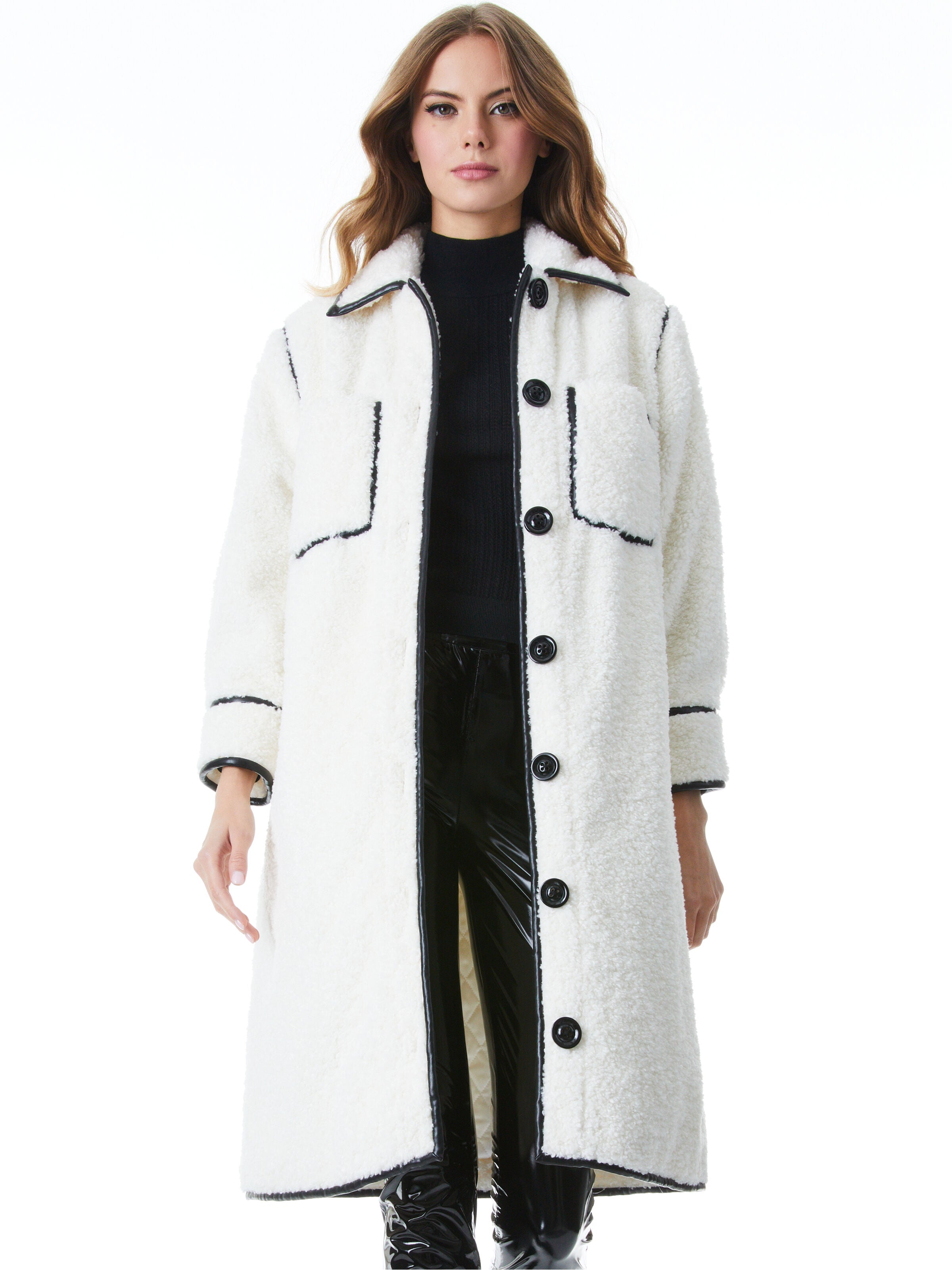 SAMSON FAUX SHEARLING PIPED COAT