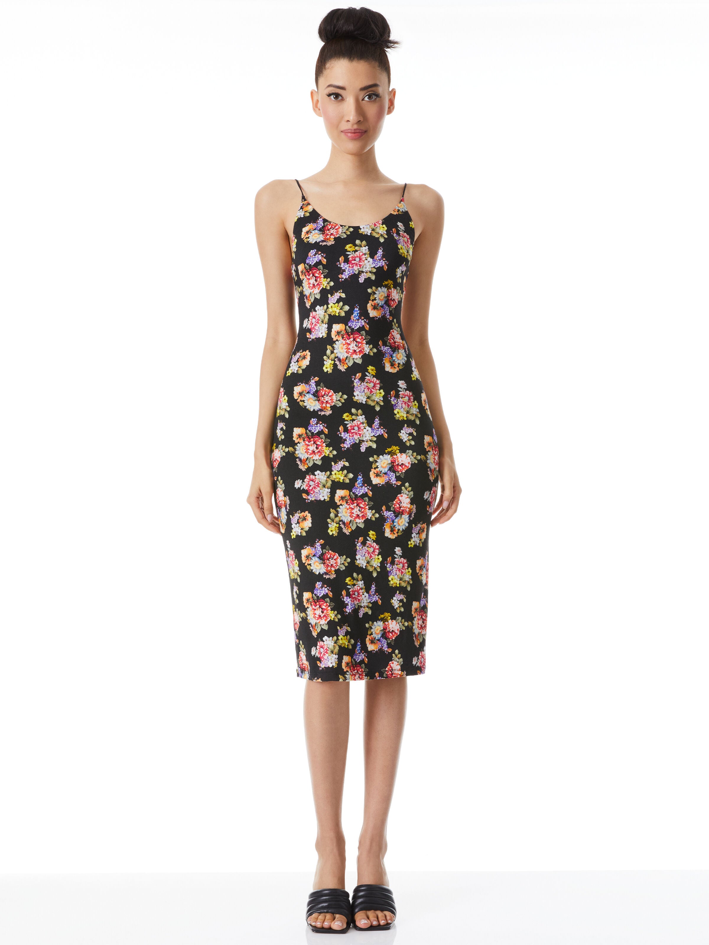 DELORA SPAGHETTI STRAP FITTED MIDI DRESS