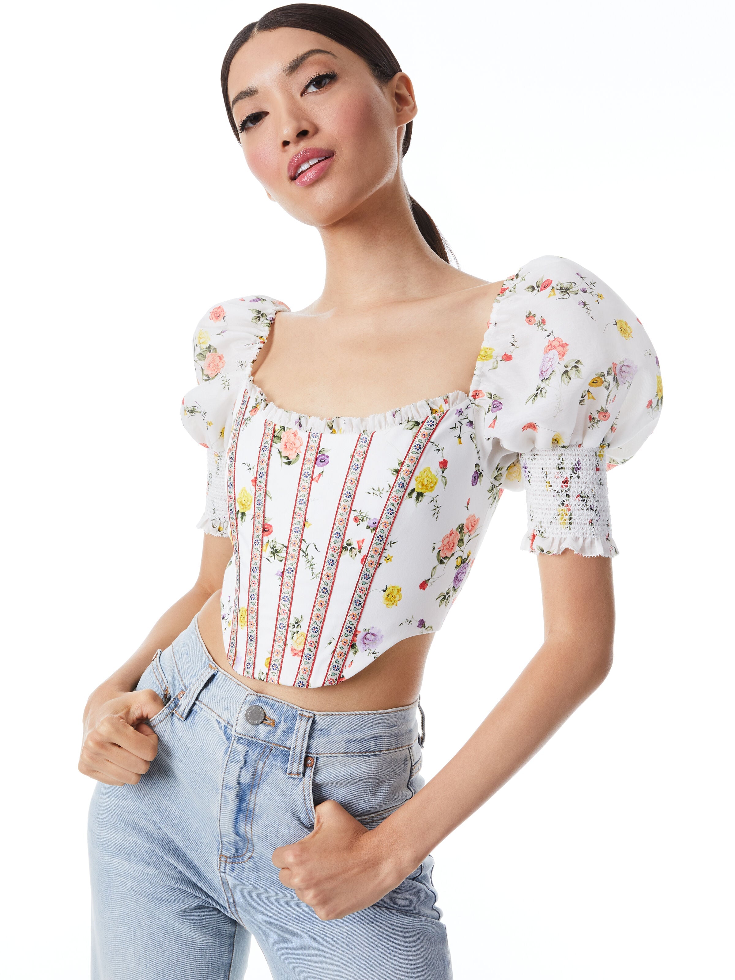 AUDIE BLOUSON PUFF SLEEVE CORSET TOP