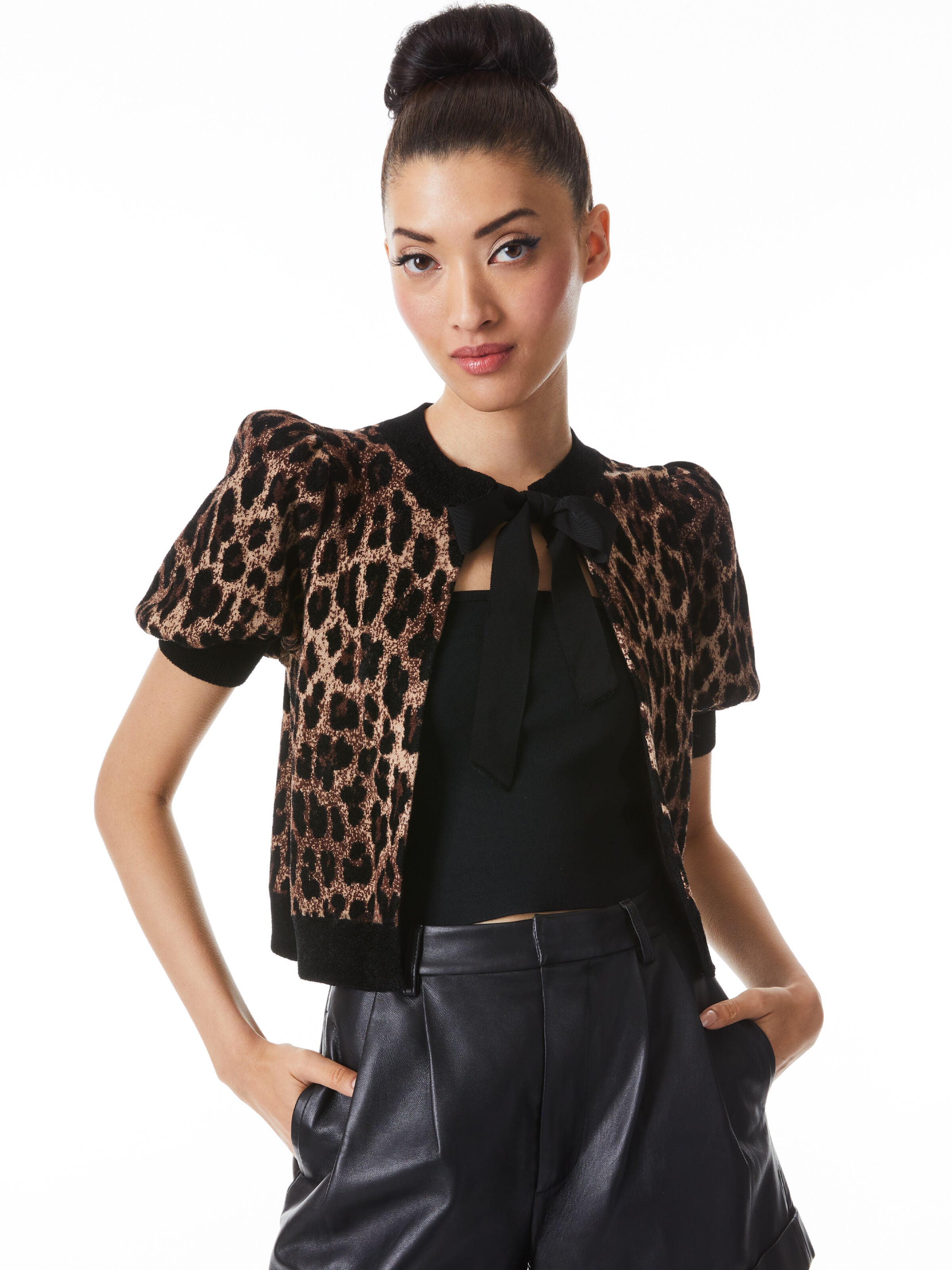 KITTY PUFF SLEEVE CARDIGAN WITH BOW