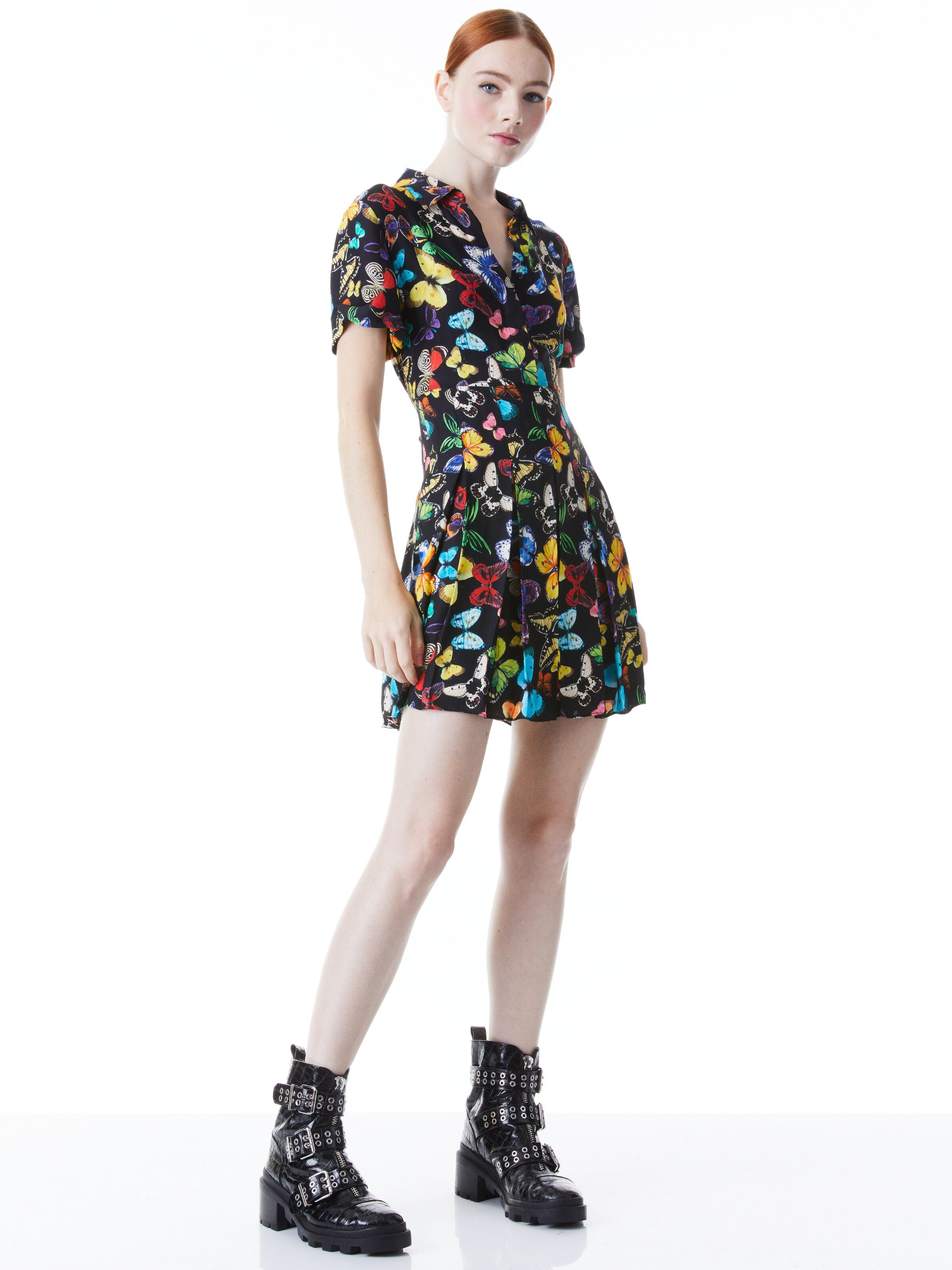 TORI SHORT SLEEVE PLEATED SHIRT DRESS