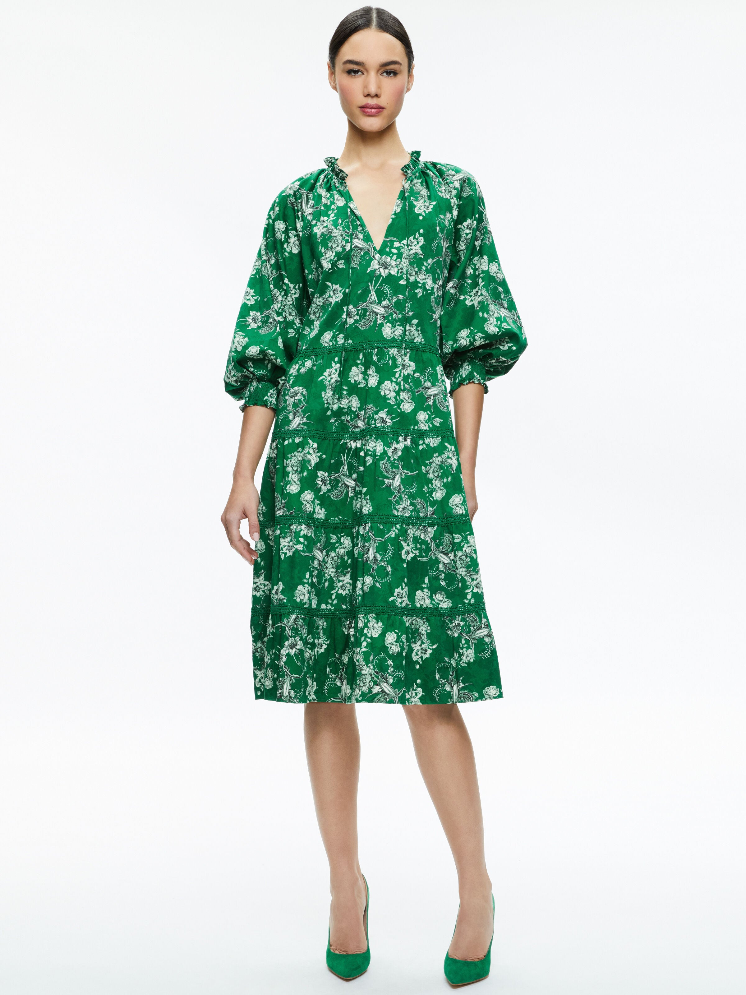 LAYLA TIERED RUFFLE MIDI DRESS