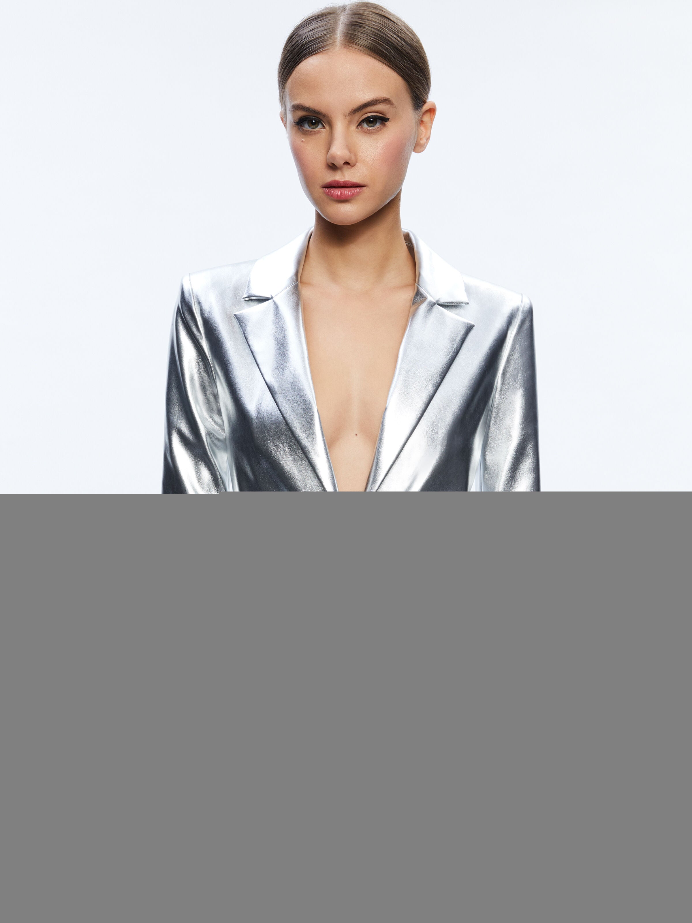 MACEY METALLIC VEGAN LEATHER BLAZER