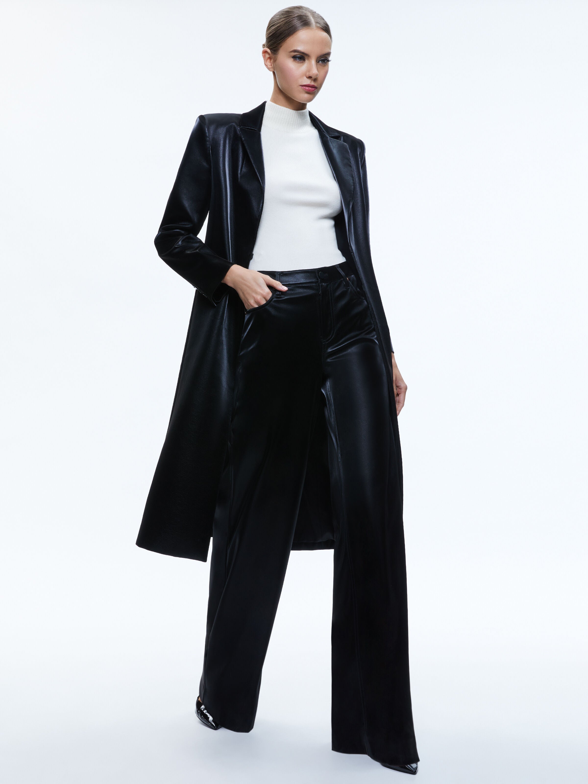 MYA VEGAN LEATHER LONG BLAZER