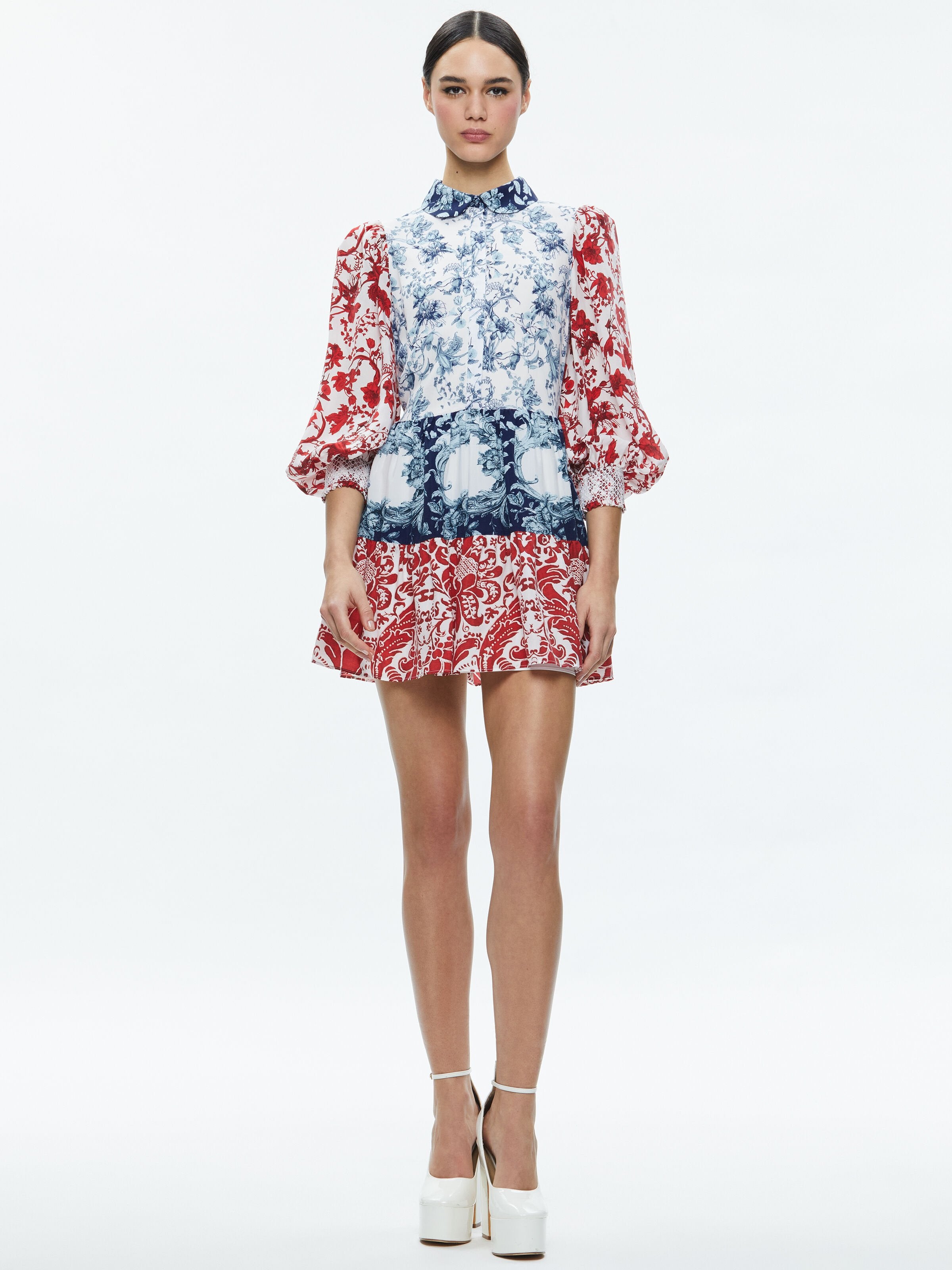 PAULIE TIERED BLOUSON SLEEVE MINI DRESS