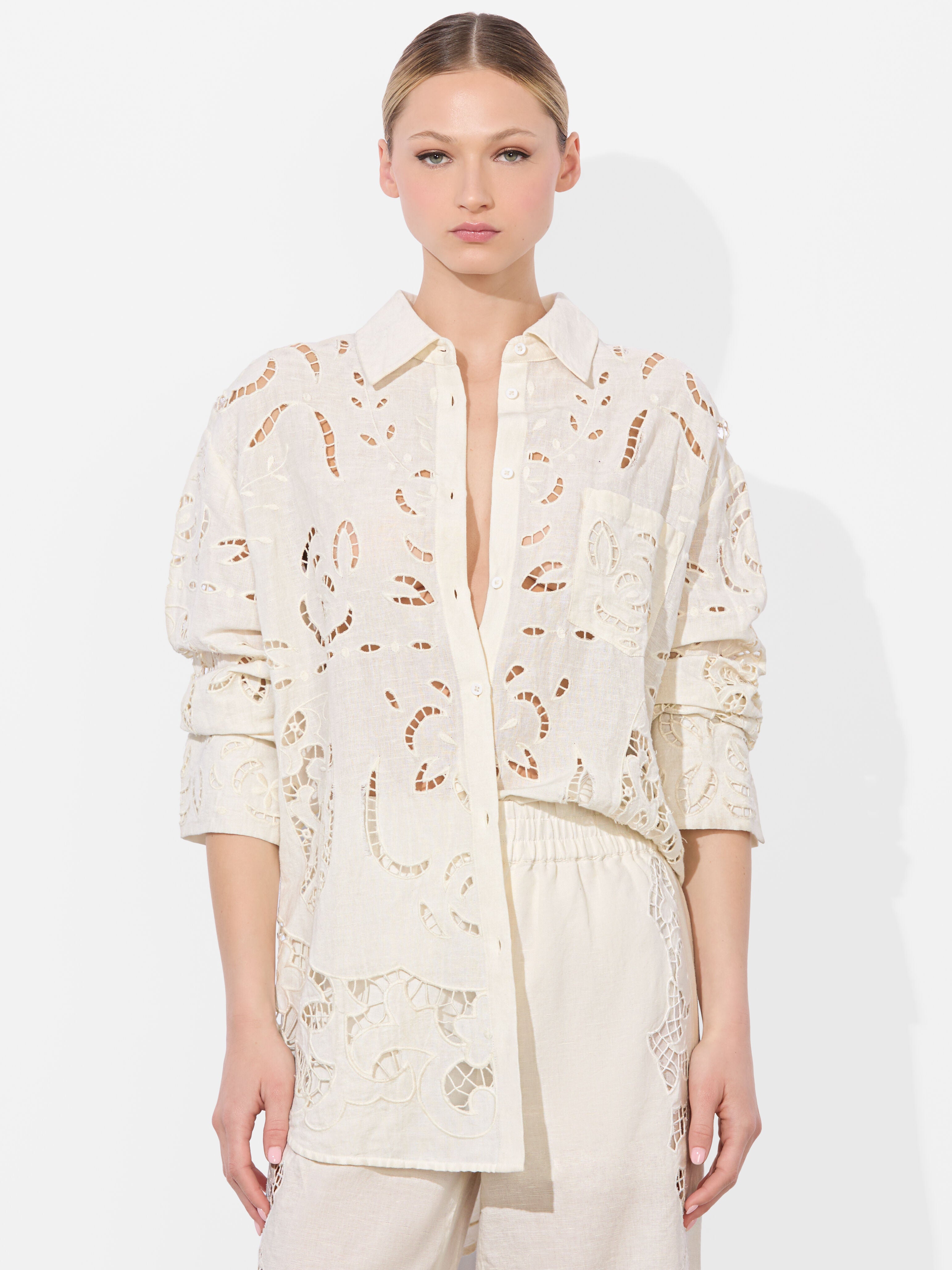 FINELY EYELET OVERSIZED BUTTON DOWN
