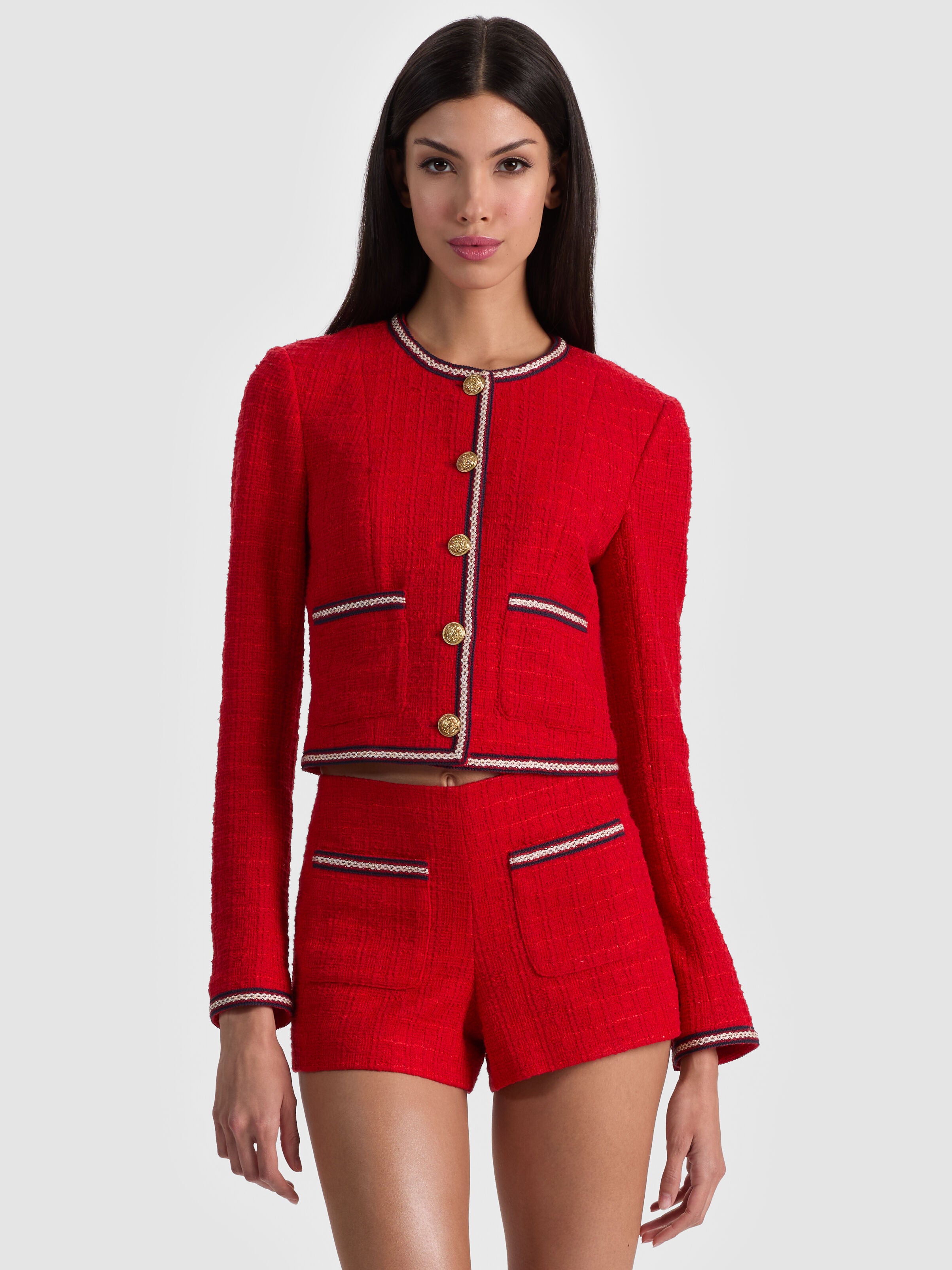 AVALON SHRUNKEN TWEED JACKET in CHILI PEPPER | ALICE + OLIVIA