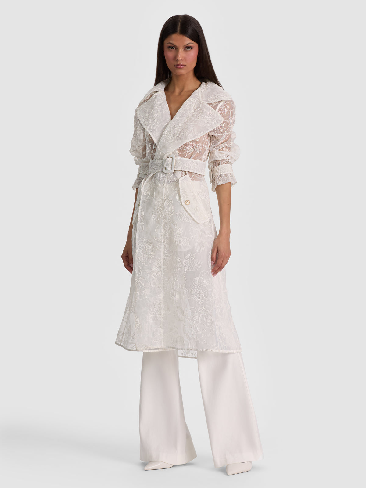 TRENCH-COAT TRANSPARENT BRODÉ NEVADA - BLANC CASSÉ