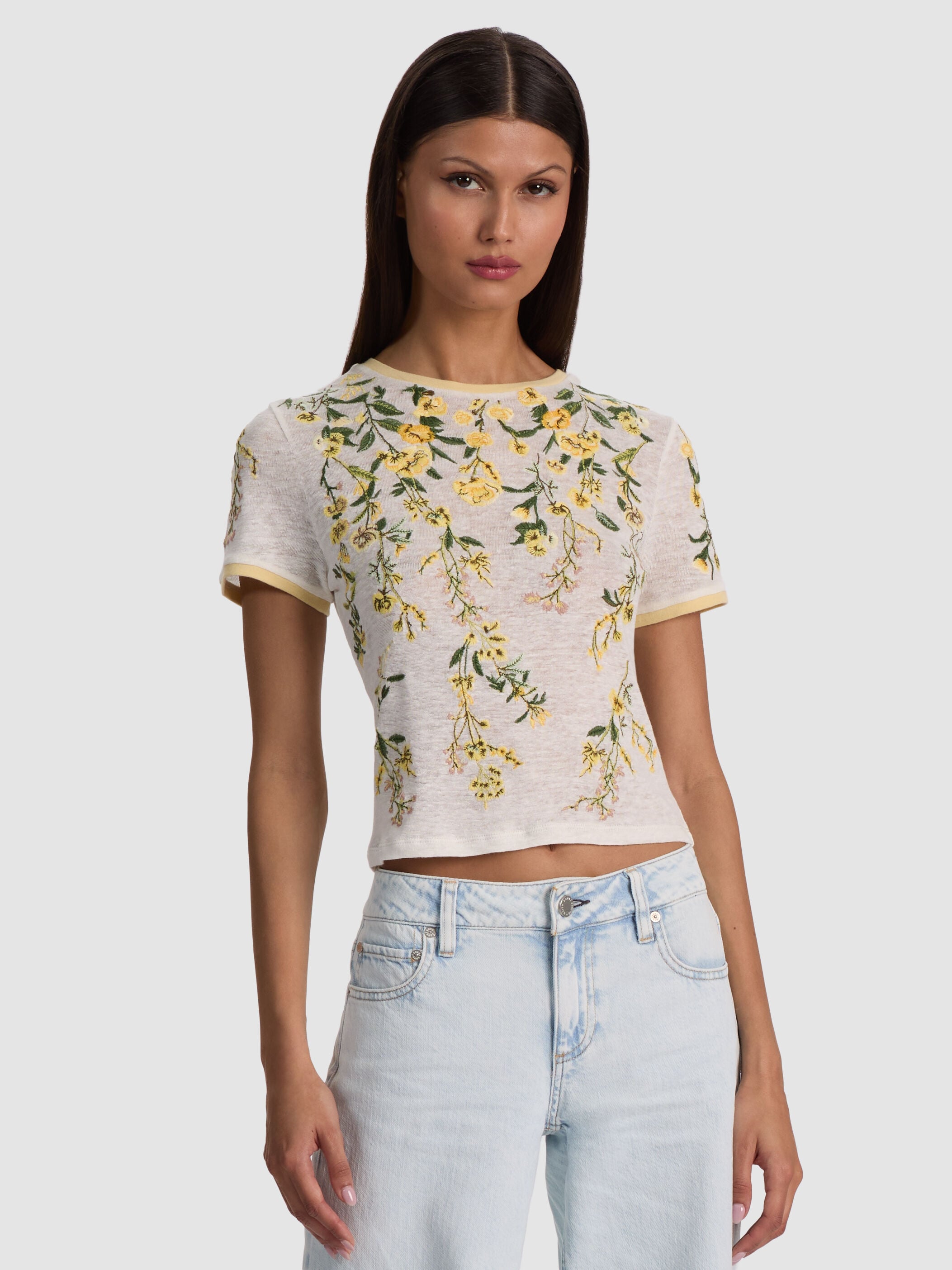 CINDY EMBR CROPPED TEE