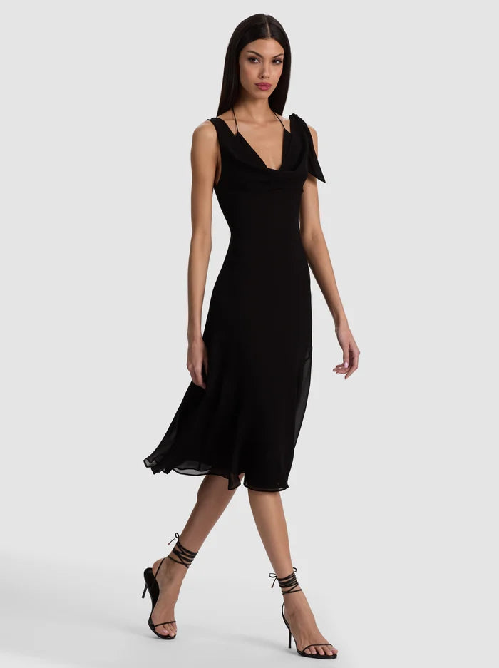 ABIGAIL BIKINI COMBO COWL NECK FITTED MIDI DRESS in Black