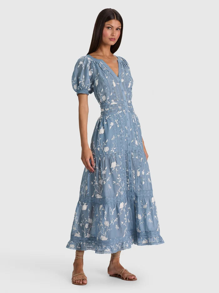 ALICE + OLIVIA Women's Kathryn Lace-Trim Floral Midi Shirtdress - Deep Denim Blue Vanilla