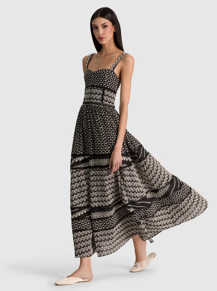 ANYA MIDI DRESS in BLACK/OFF WHITE