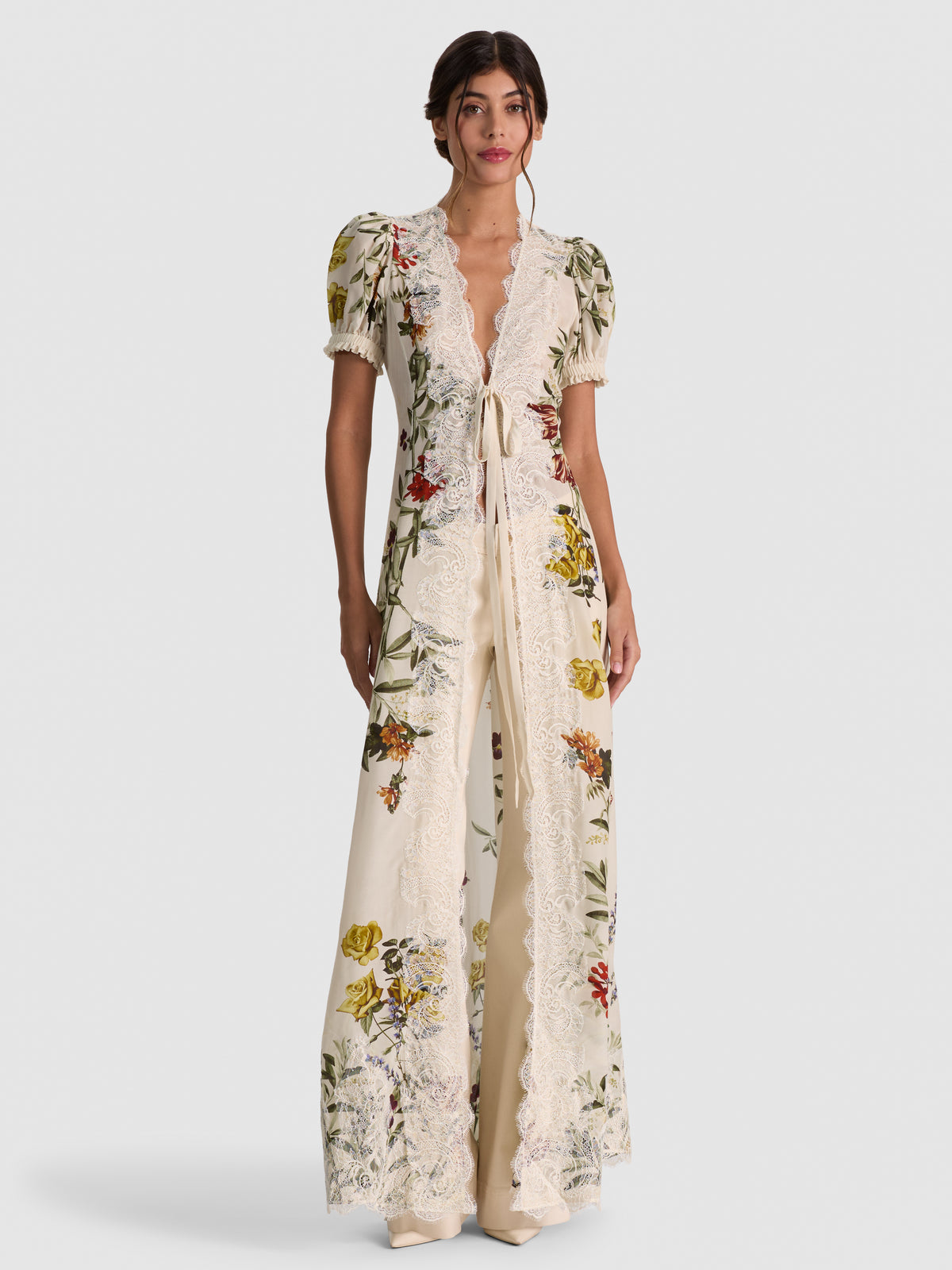INGRID PUFF SLEEVE ROBE - DESERT SPRIGS VANILLA