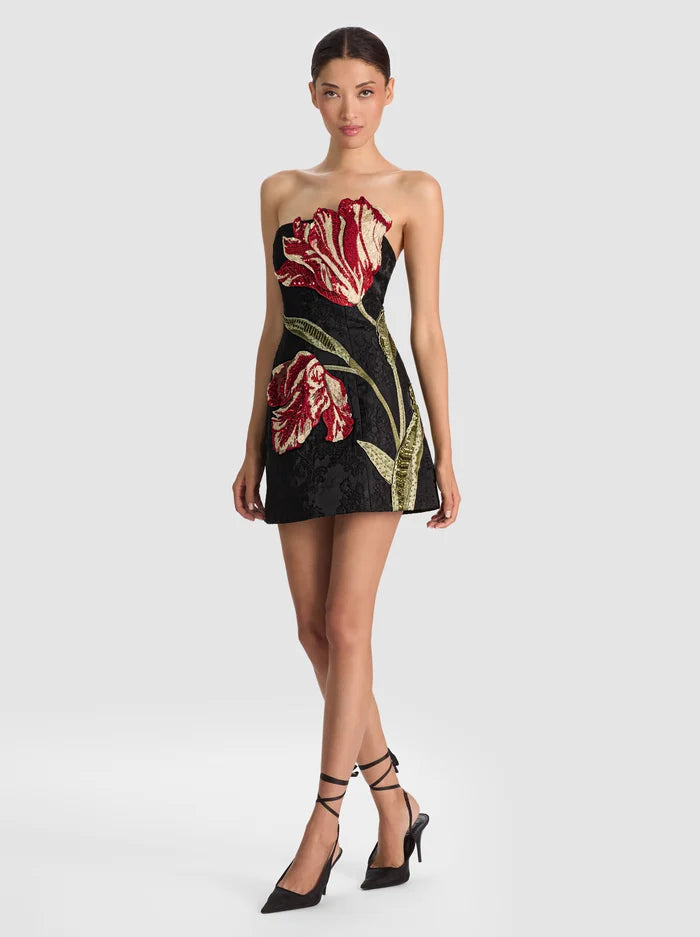 KATIA EMBELLISHED MINI DRESS in SOFT TULIP BLACK