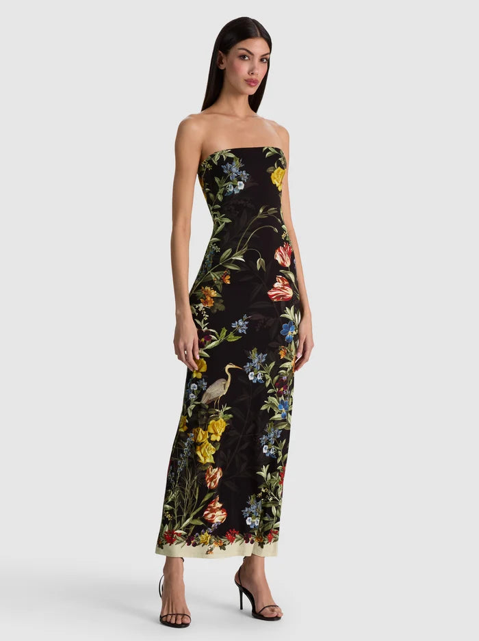 DELORA STRAPLESS MIDI DRESS in DESERT SPRIGS BLACK