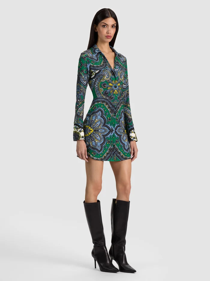 ALICE + OLIVIA Freya Button Down Dress | Bon Voyage Deep Emerald | Green | Knit