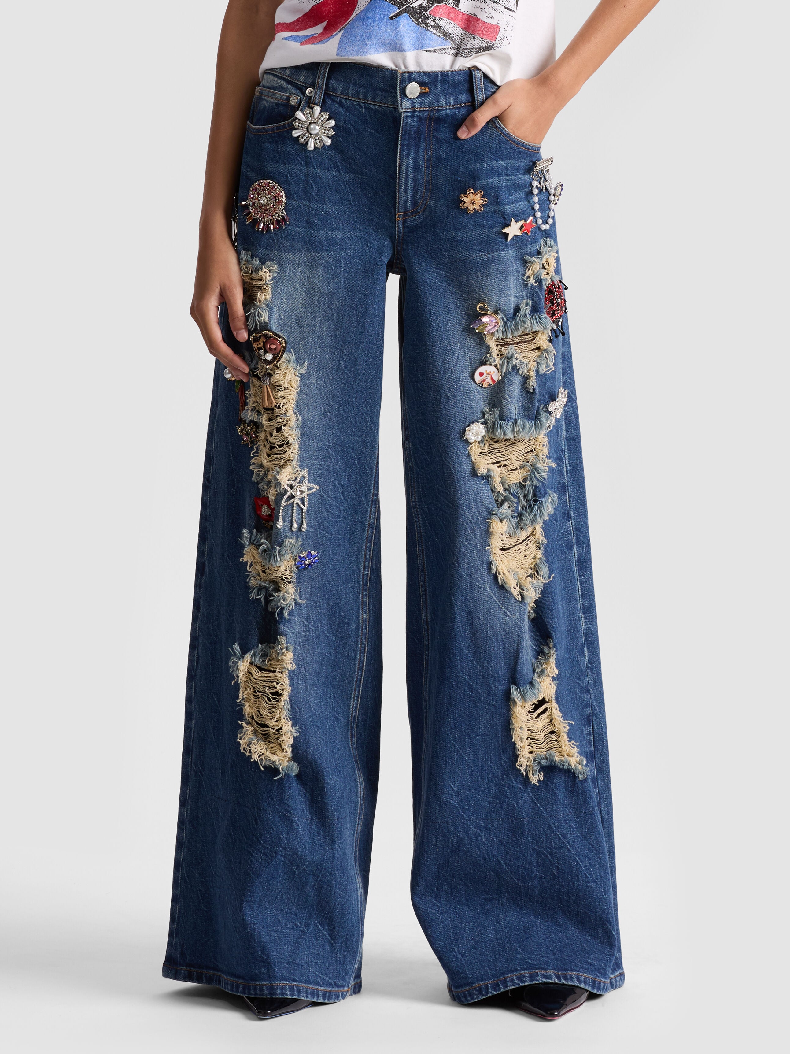 HARPER JEANS LARGHI CON PERLINE