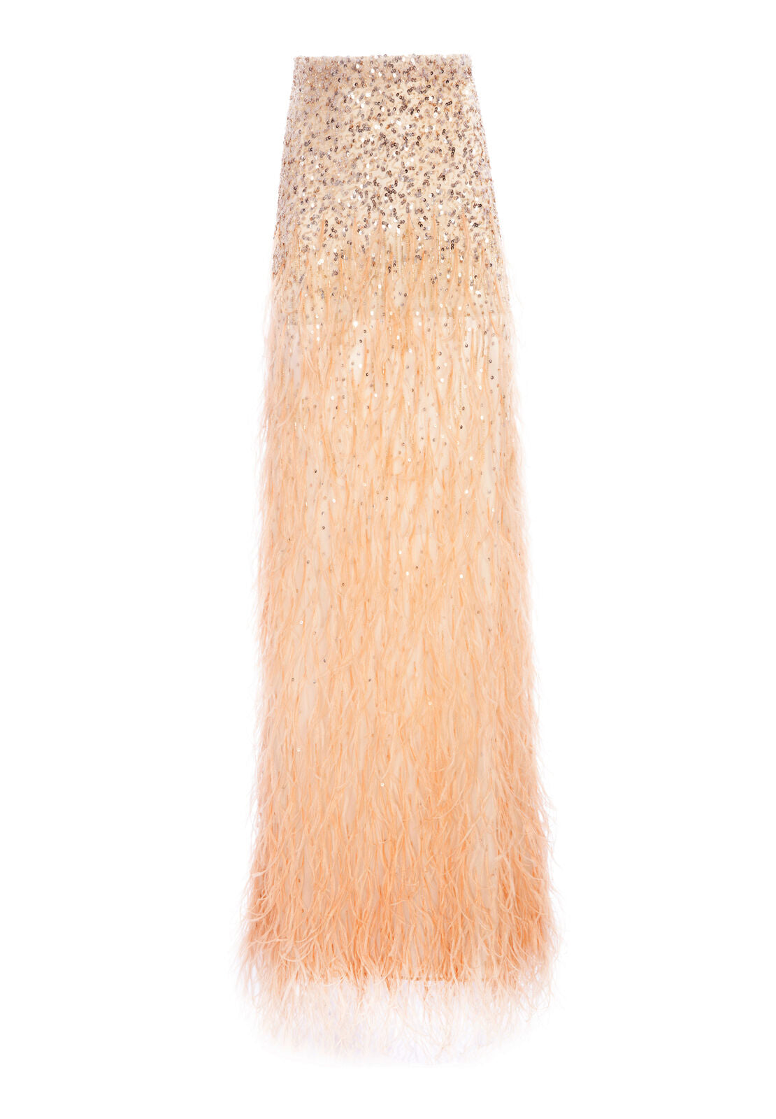 GONNA LUNGA ASHTON CON PAILLETTES E PIUME