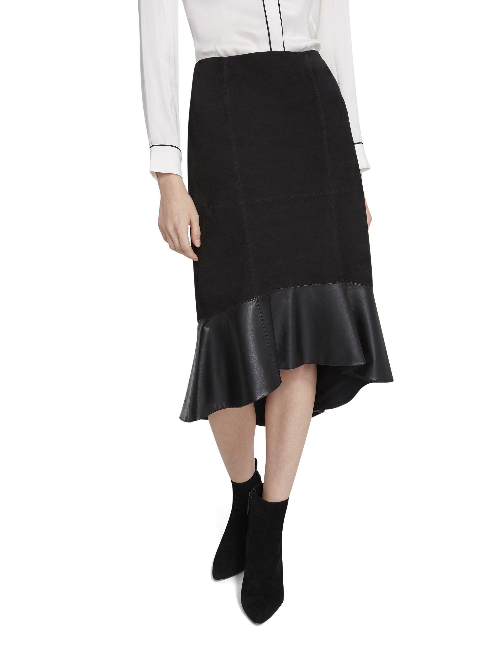 KINA RUFFLE HEM SUEDE SKIRT