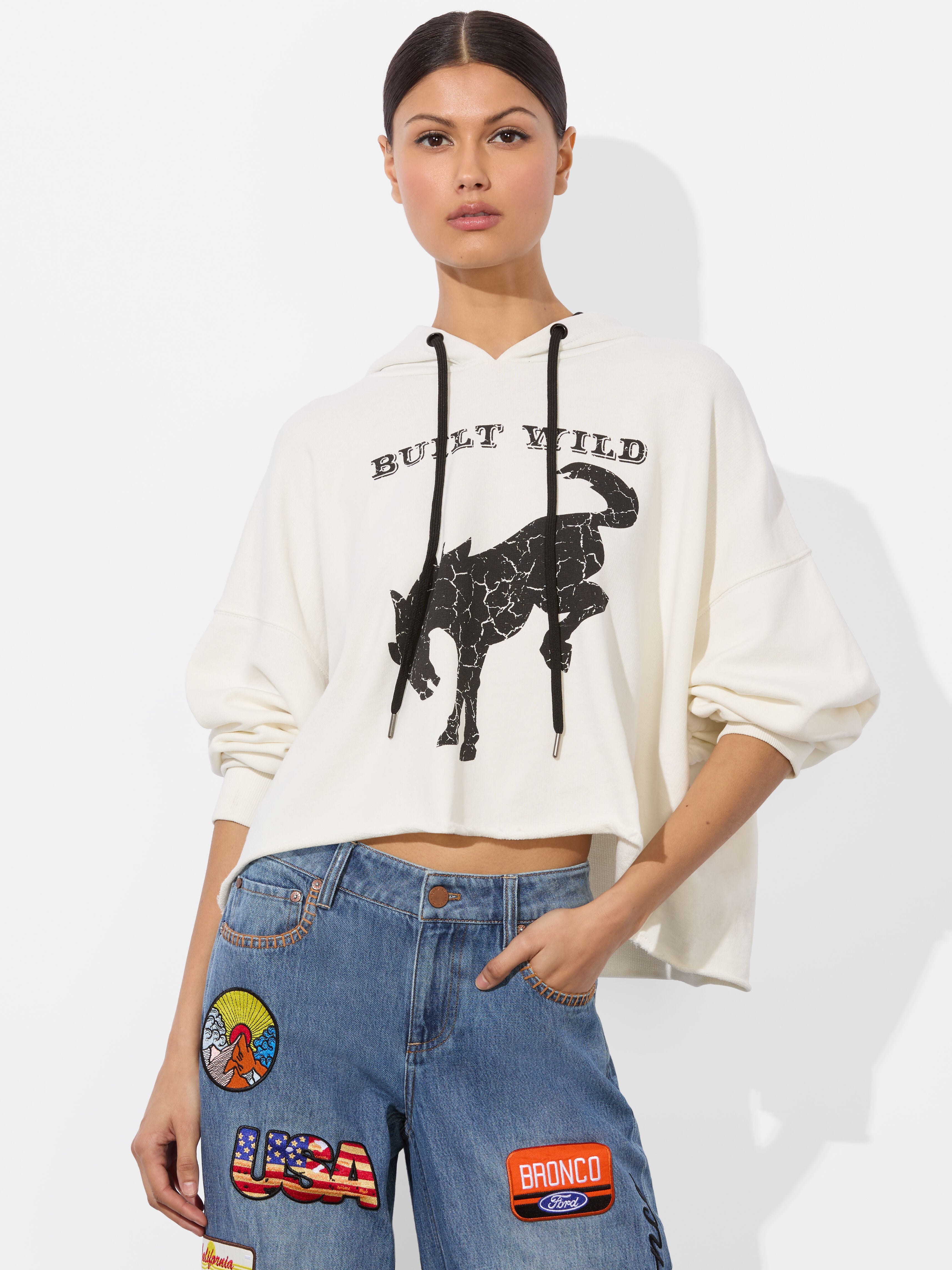 FELPA CORTA CON CAPPUCCIO BRONCO SUNNY A+O