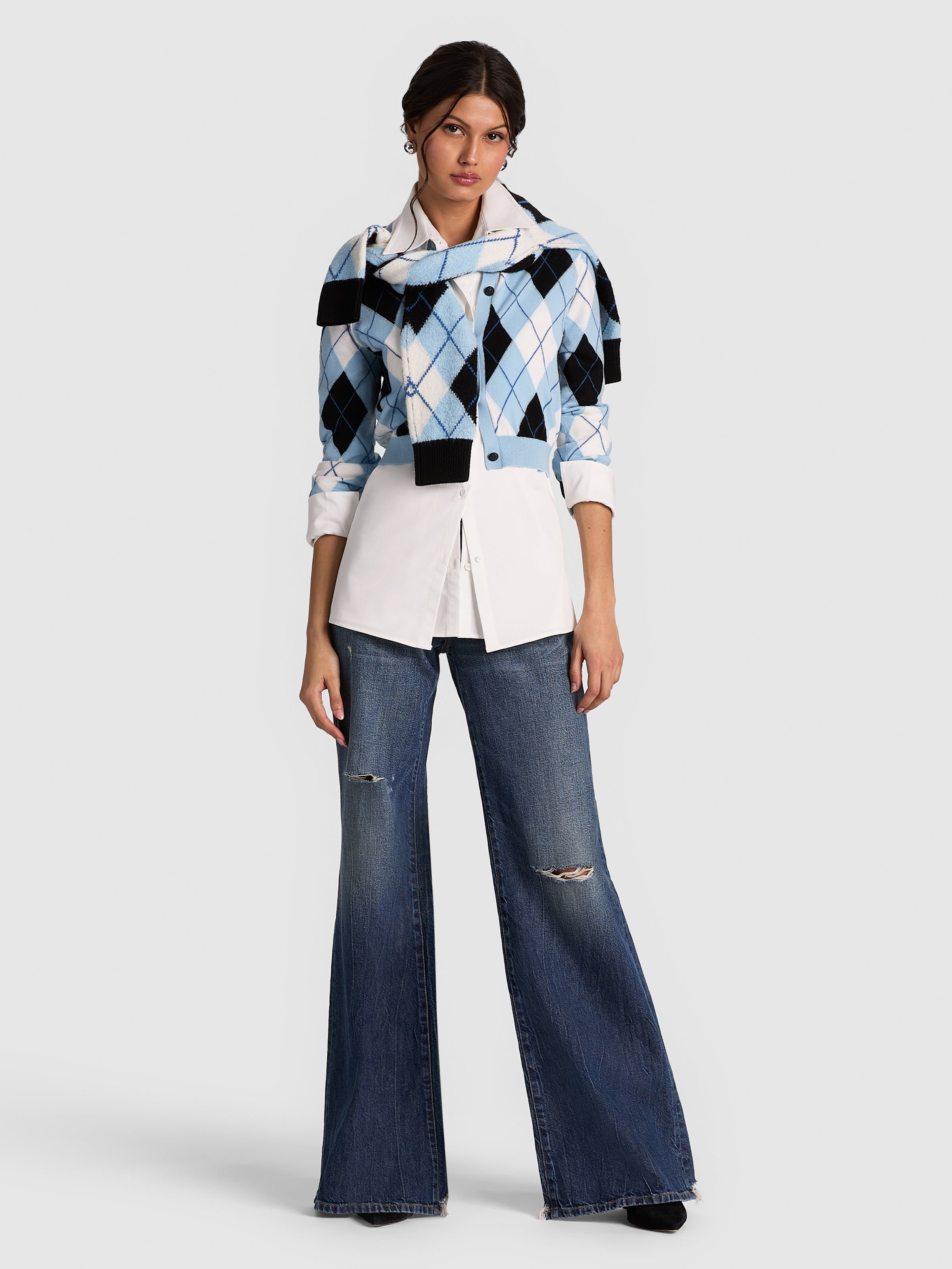 CAROLEE CREWNECK ARGYLE PULLOVER-MINERAL BLUE MULTI-ALICE + OLIVIA