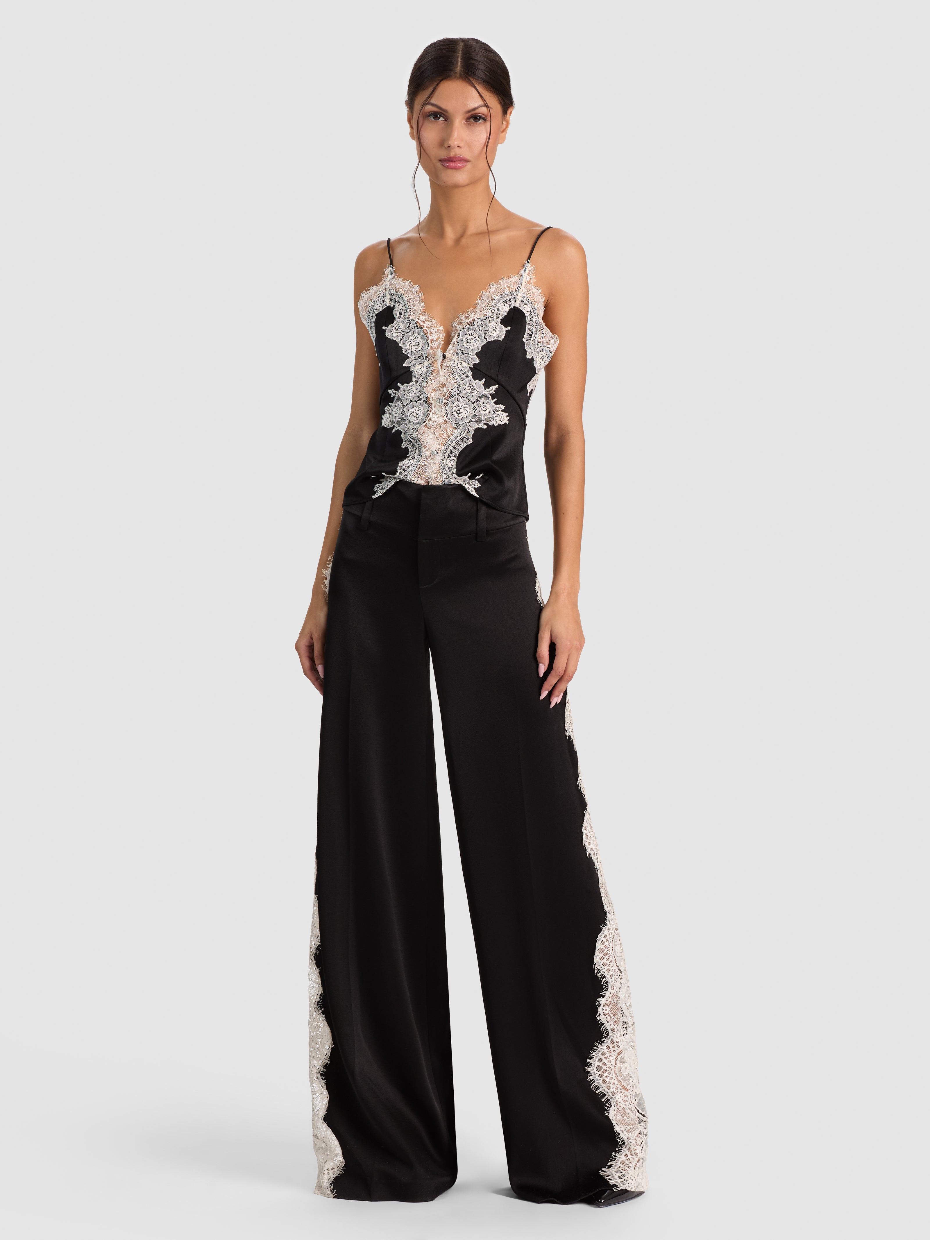 OLIVIA WIDE LEG LACE PANT-BLACK/CHINO-ALICE + OLIVIA