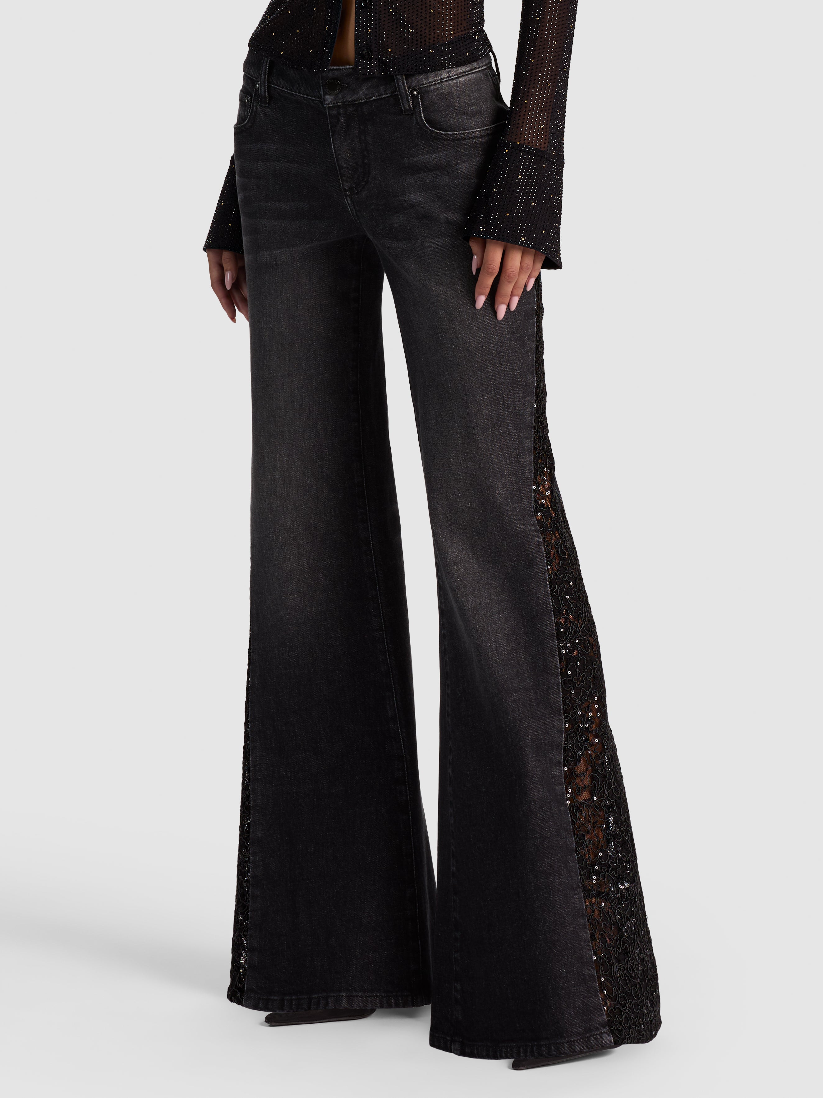 JEANS SIRENA A ZAMPA LR CON FIANCHI IN PIZZO-ALICE + OLIVIA