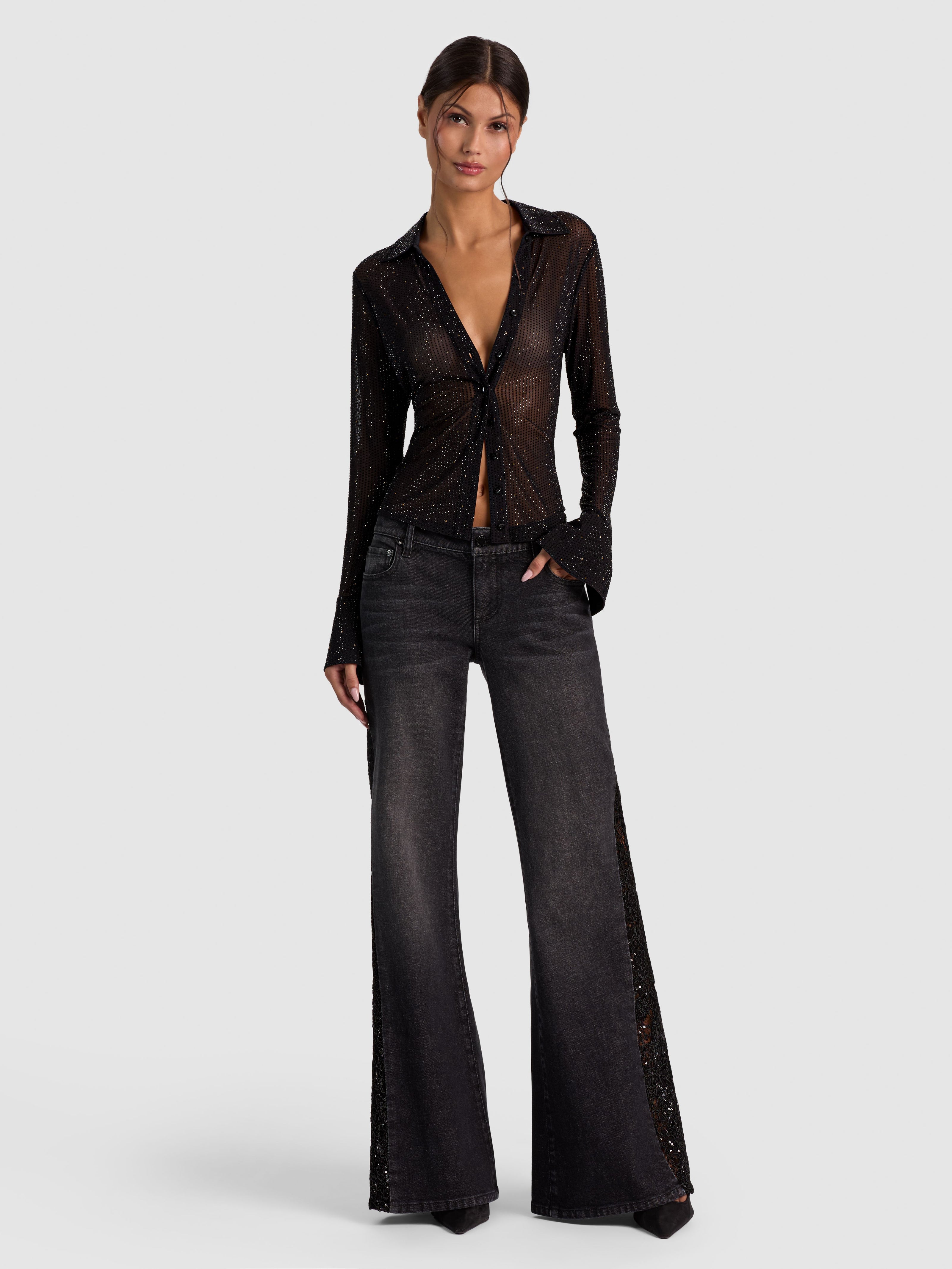 JEANS SIRENA A ZAMPA LR CON FIANCHI IN PIZZO-ALICE + OLIVIA