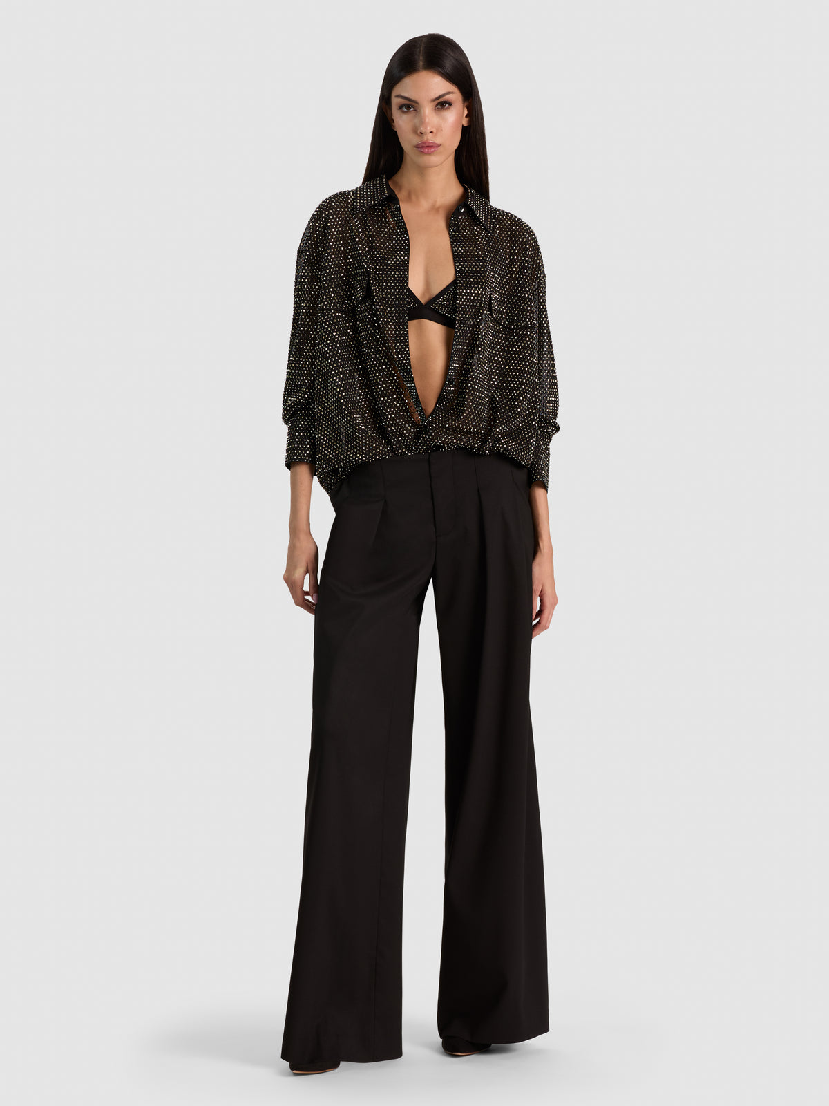FINELY EMBELLISHED OVERSIZED UTILITY SHIRT - BLACK/GUNMETAL
