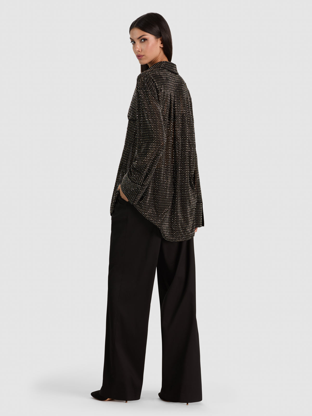 FINELY EMBELLISHED OVERSIZED UTILITY SHIRT - BLACK/GUNMETAL
