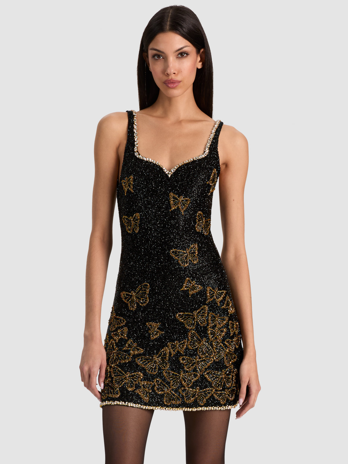 EVE EMBELLISHED SWEETHEART MINI DRESS - BLACK/GOLD