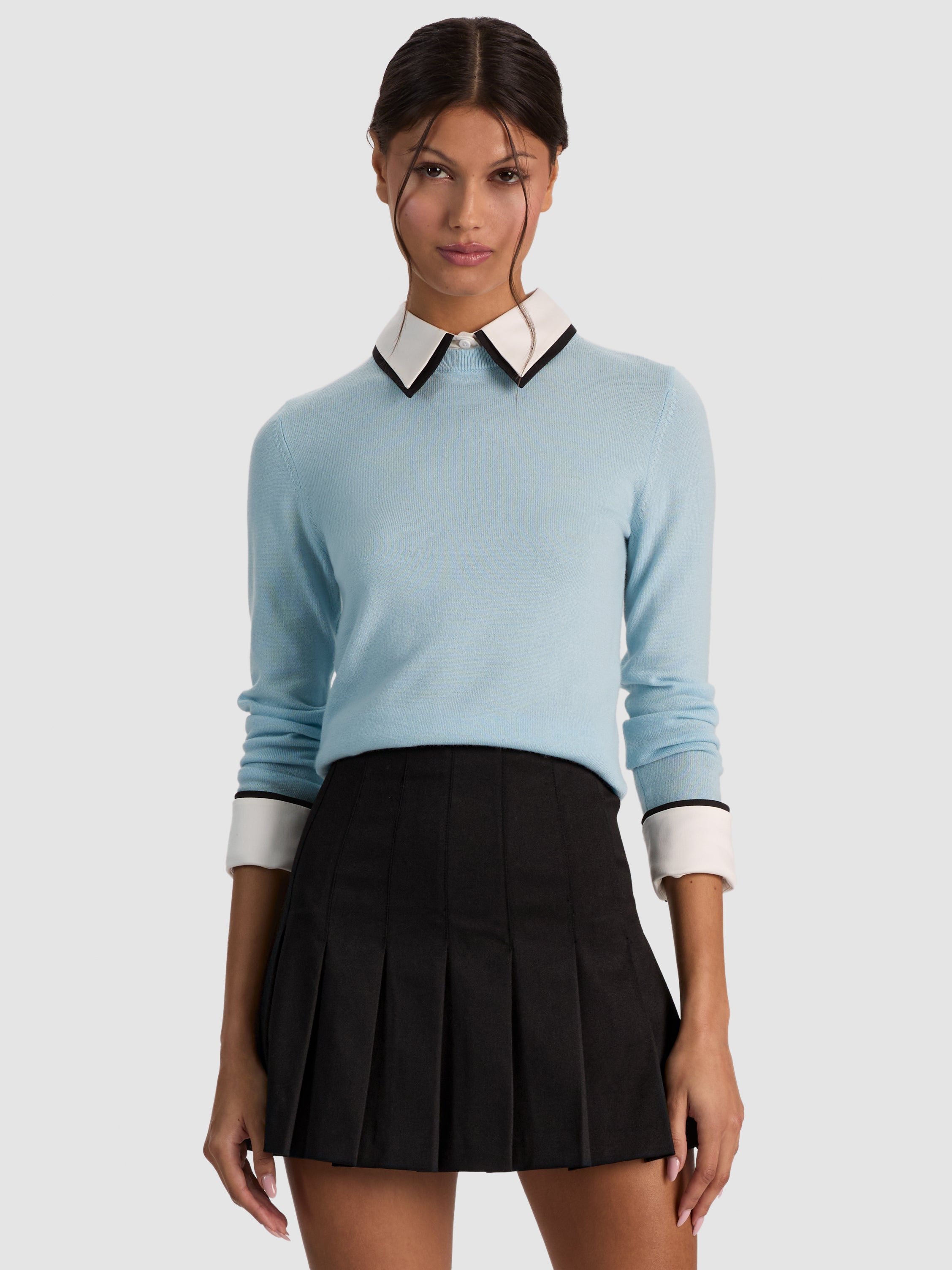 PORLA WOOL DOUBLE COLLAR PULLOVER-MINERAL BLUE-ALICE + OLIVIA