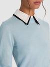 PORLA WOOL DOUBLE COLLAR PULLOVER-MINERAL BLUE-ALICE + OLIVIA