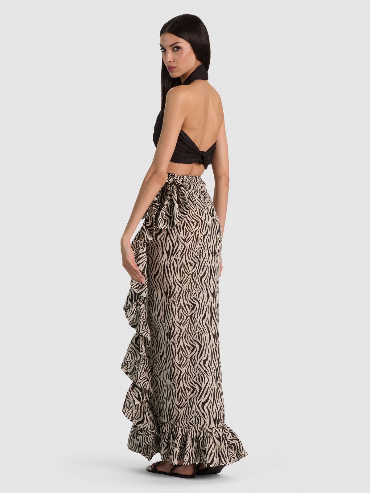 A+O X CONIGLIO PALM BEACH RUFFLE POWER PAREO-ZEBRA PRINT-ALICE + OLIVIA