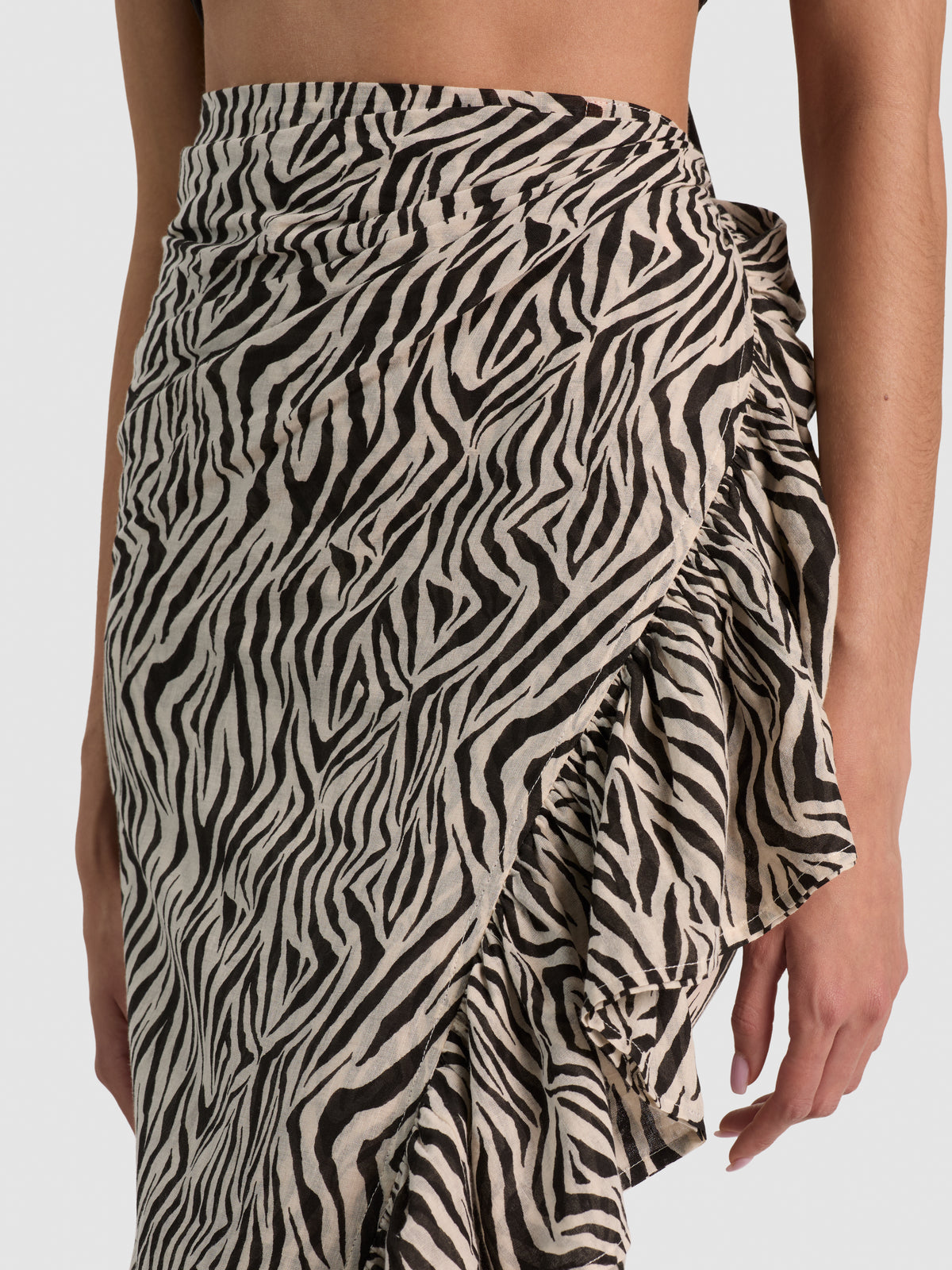 A+O X CONIGLIO PALM BEACH RUFFLE POWER PAREO-ZEBRA PRINT-ALICE + OLIVIA