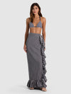 A+O X CONIGLIO PALM BEACH RUFFLE POWER PAREO-METRO STRIPE MIDNIGHT BLUE LG-ALICE + OLIVIA