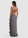 A+O X CONIGLIO PALM BEACH RUFFLE POWER PAREO-METRO STRIPE MIDNIGHT BLUE LG-ALICE + OLIVIA