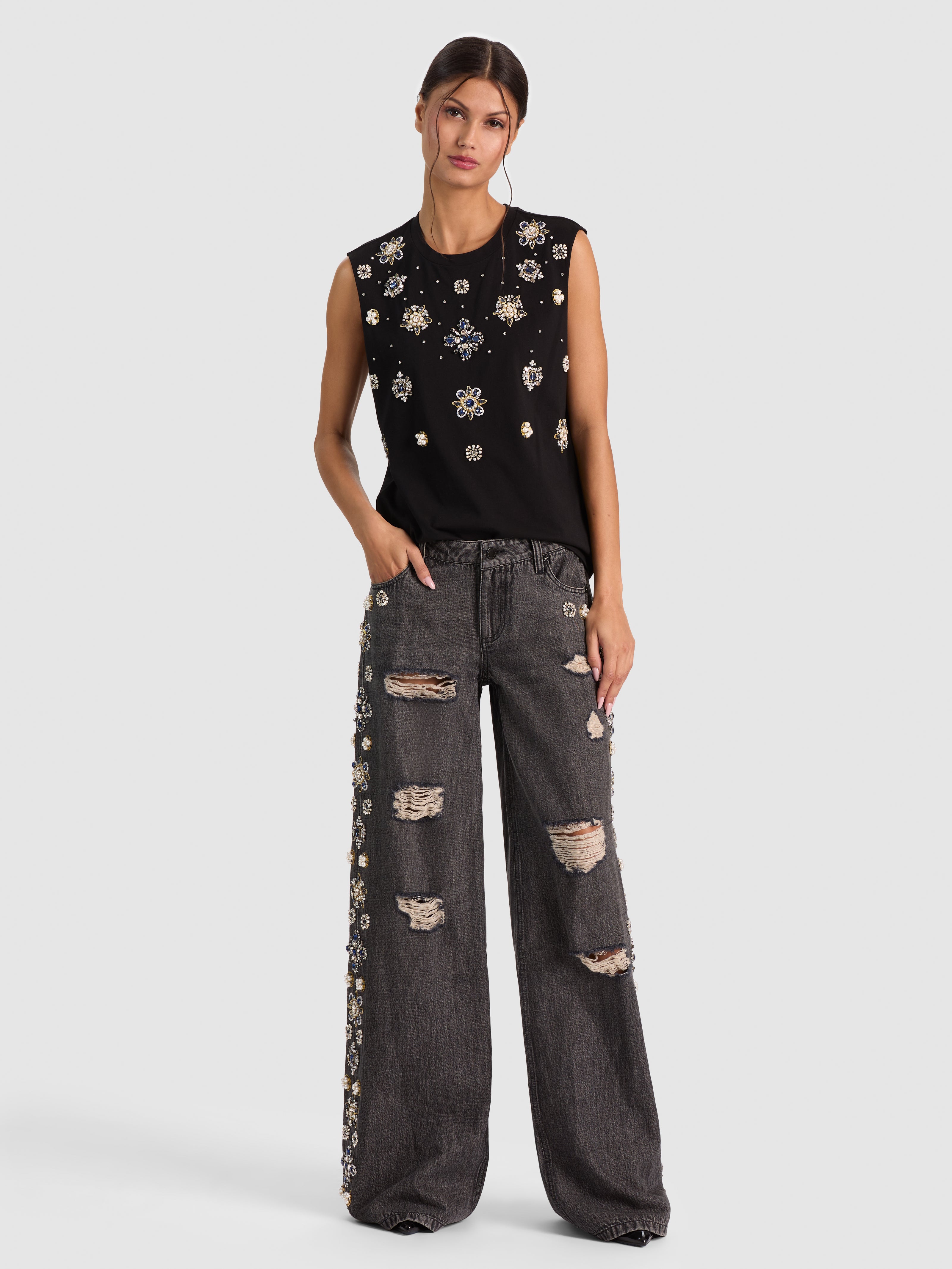 STUPENDO JEANS AMPIO LR EMBELL-ALICE + OLIVIA