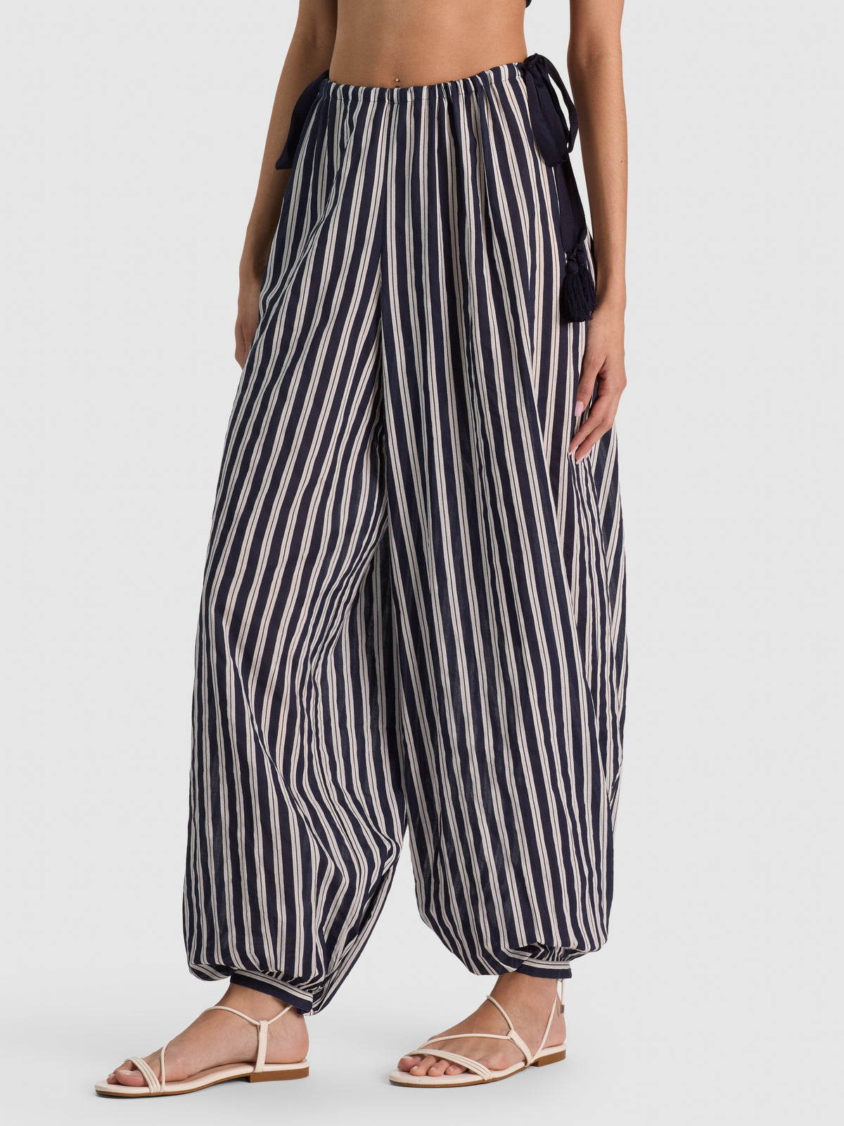 A+O X CONIGLIO PALM BEACH BUBBLE PANT - METRO STRIPE MIDNIGHT BLUE