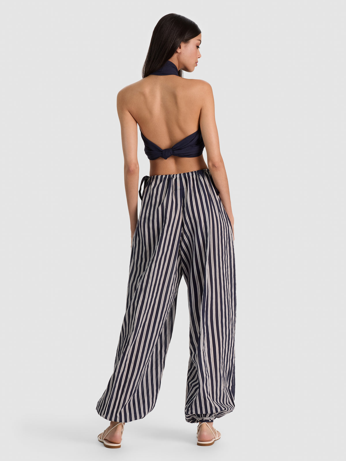 A+O X CONIGLIO PALM BEACH BUBBLE PANT-METRO STRIPE MIDNIGHT BLUE LG-ALICE + OLIVIA