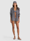 A+O X CONIGLIO PALM BEACH CLASSIC BUTTON DOWN-METRO STRIPE MIDNIGHT BLUE LG-ALICE + OLIVIA