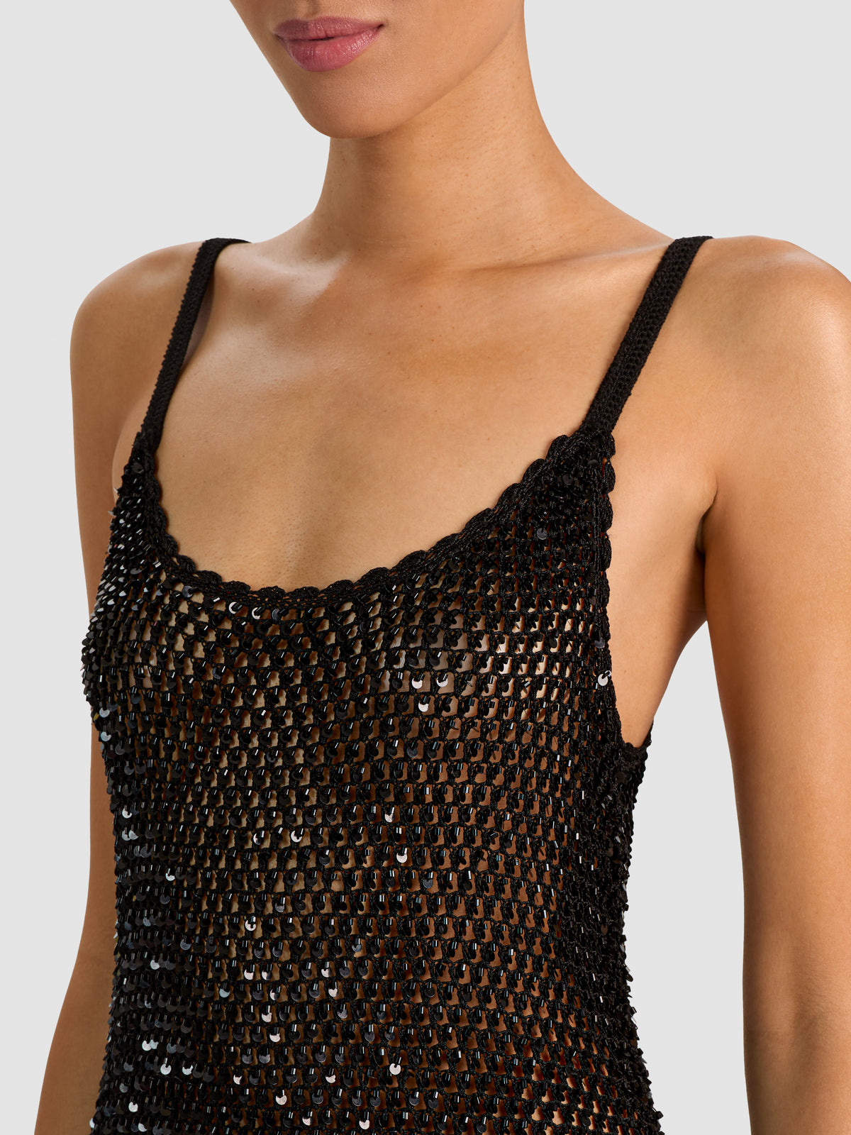 GIOIA SEQUIN CROCHET MINI DRESS - BLACK