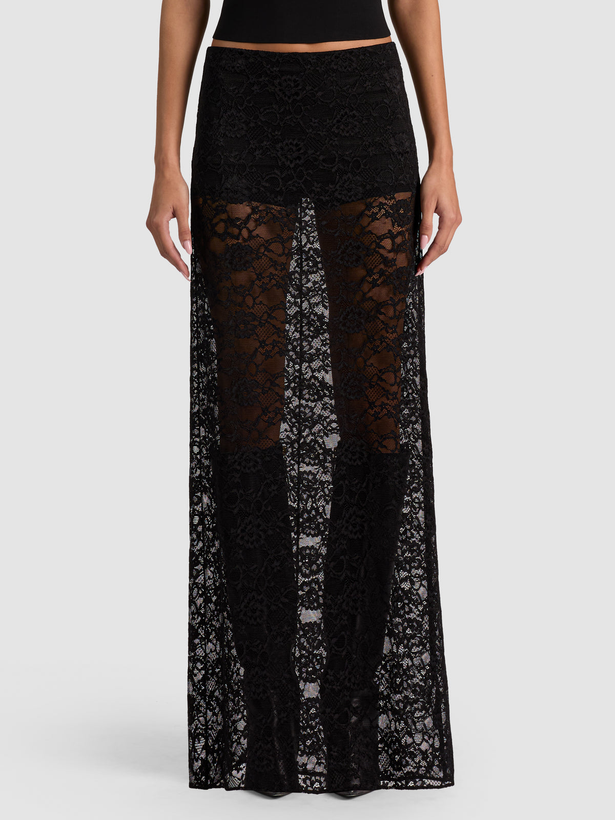 GONNA LUNGA SOTTOVESTE IN PIZZO MAEVE LR CON FODERA A CULOTTE - NERO