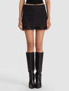 RUBI DENIM LACE TRIM MINI SKIRT-CLARISSA BLACK/BLACK-ALICE + OLIVIA